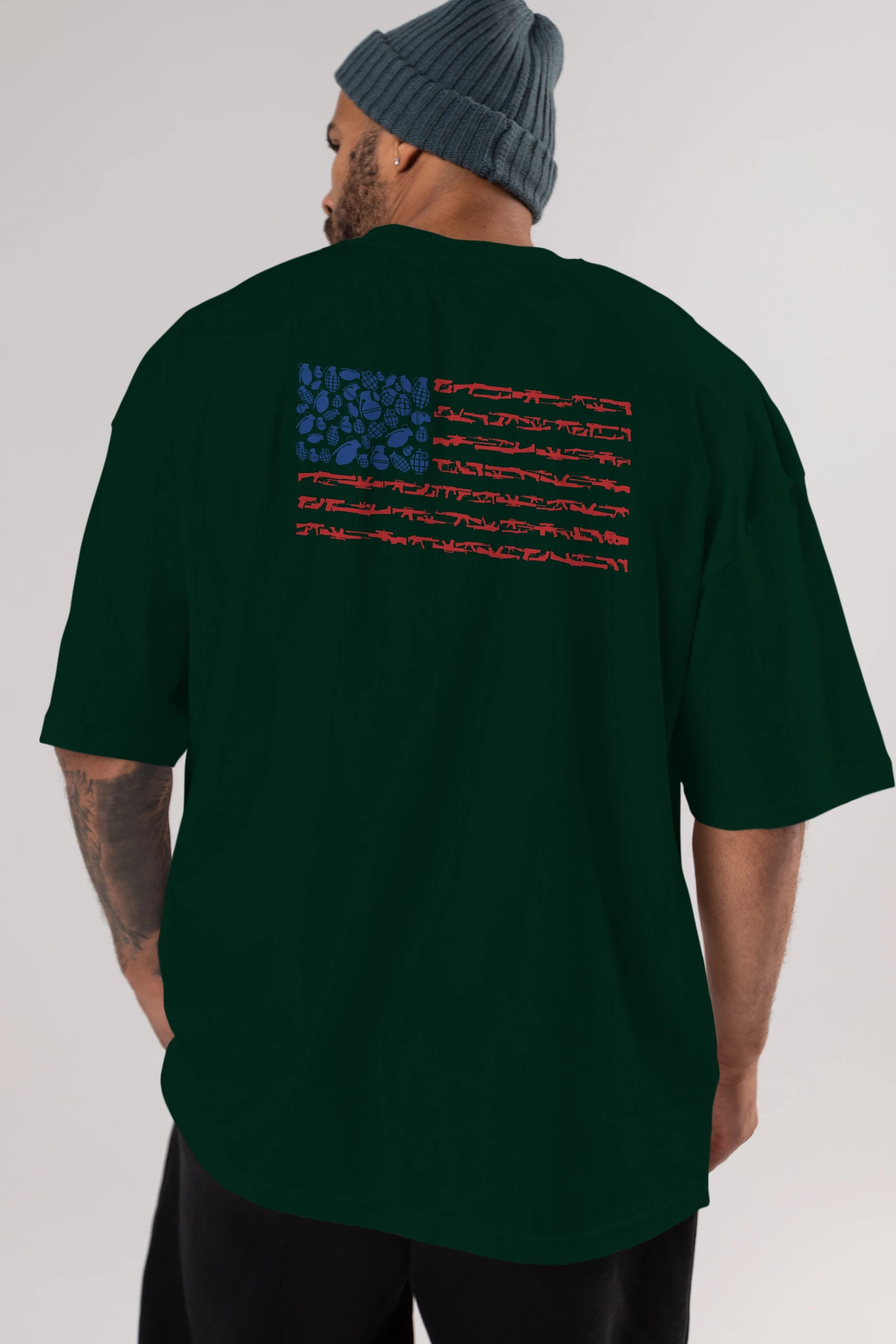 Weapon Flag Arka Baskılı Oversize t-shirt %100 pamuk Erkek Kadın Unisex