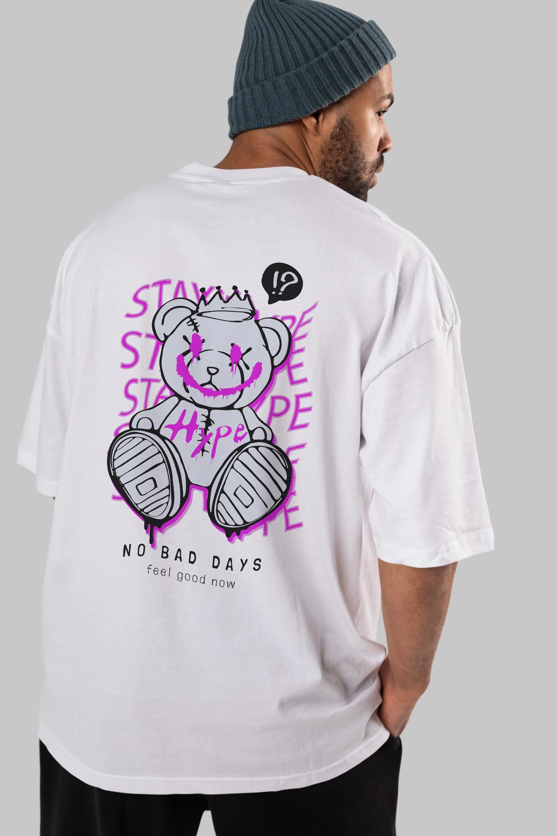 Stay Hype Bear Arka Baskılı Oversize t-shirt Erkek Kadın Unisex