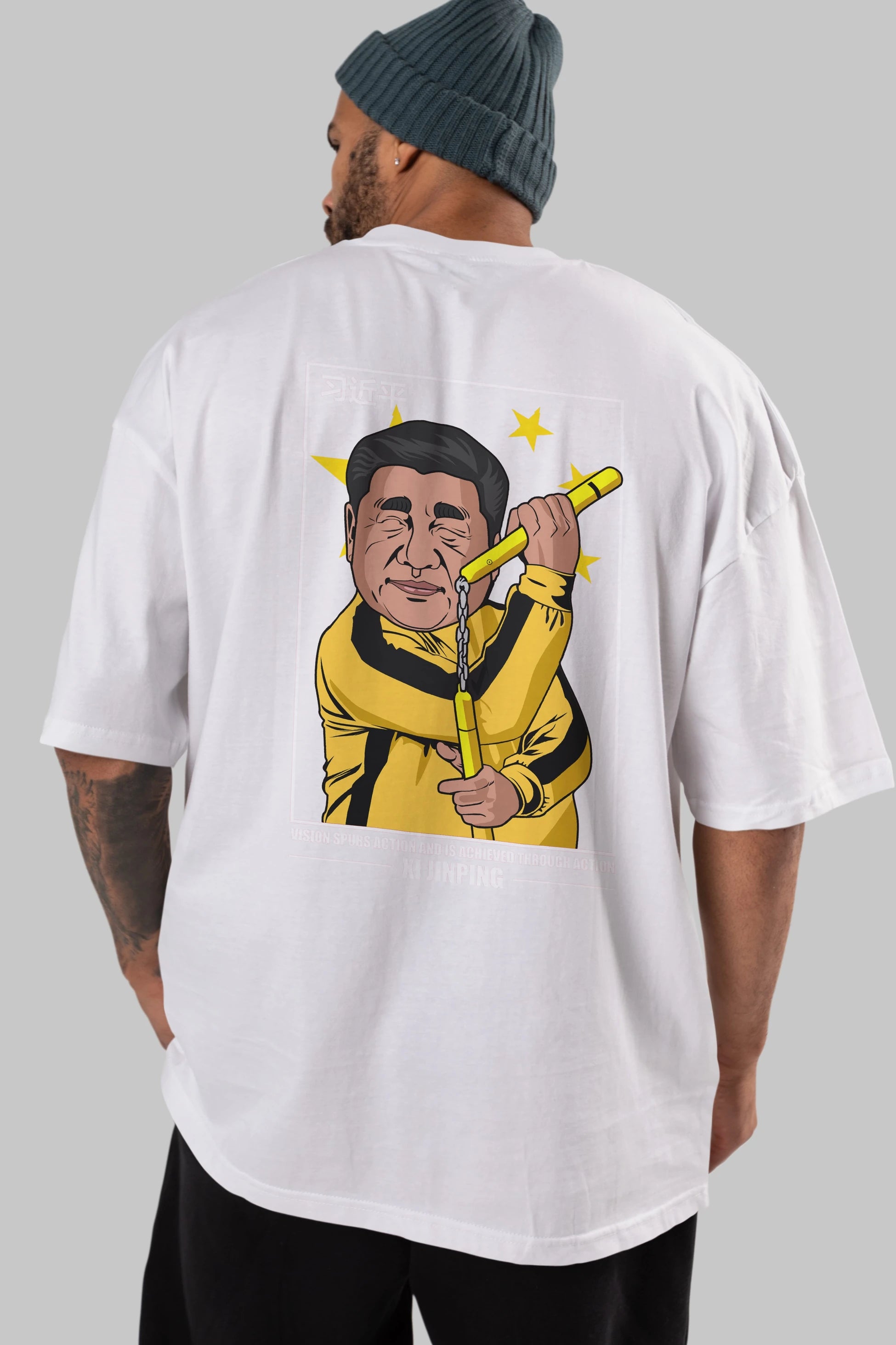 Xi Jinping Bruce Lee Arka Baskılı Oversize t-shirt Erkek Kadın Unisex %100 Pamuk tişort