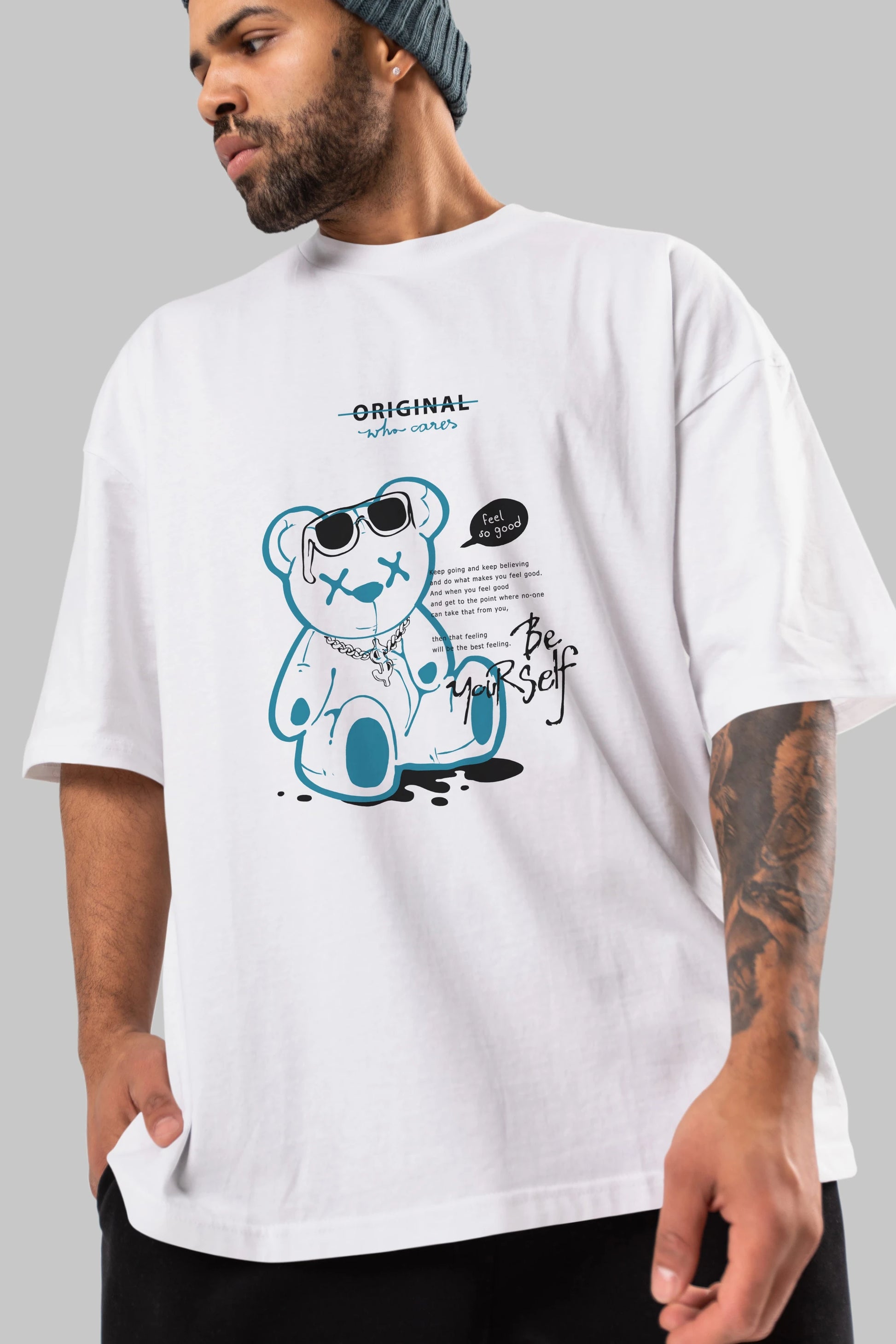 Feel So Good Bear Ön Baskılı Oversize t-shirt Erkek Kadın Unisex
