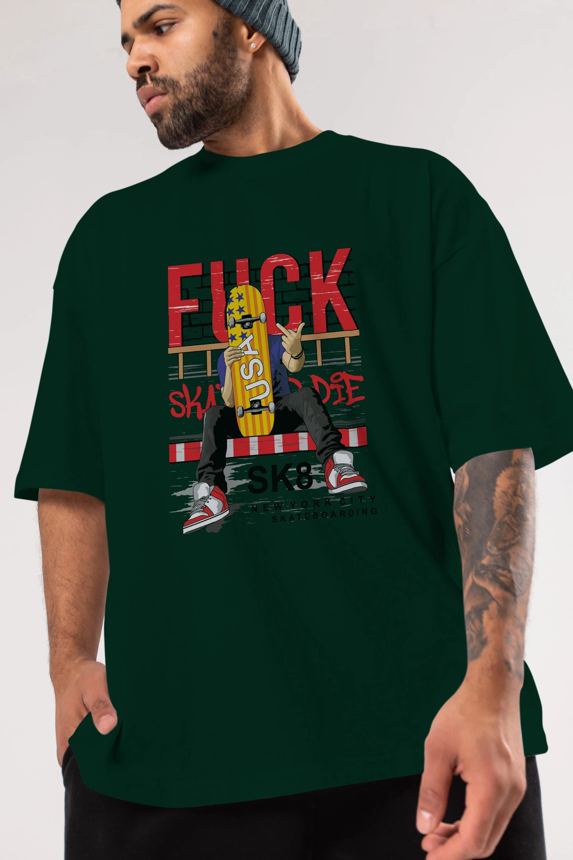 Skate or Die Ön Baskılı Oversize t-shirt Erkek Kadın Unisex