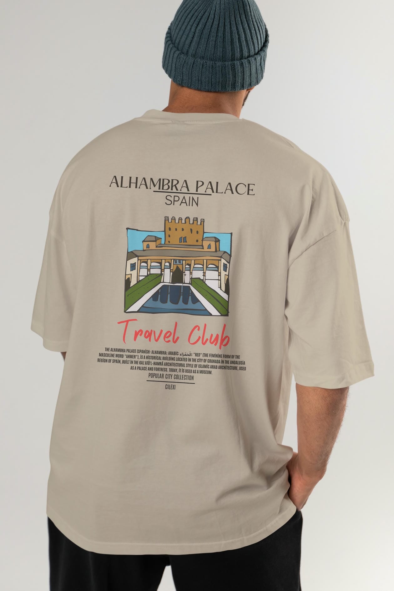 Alhambra Palace Spain Arka Baskılı Oversize t-shirt Erkek Kadın Pamuk Bisiklet Yaka tişort