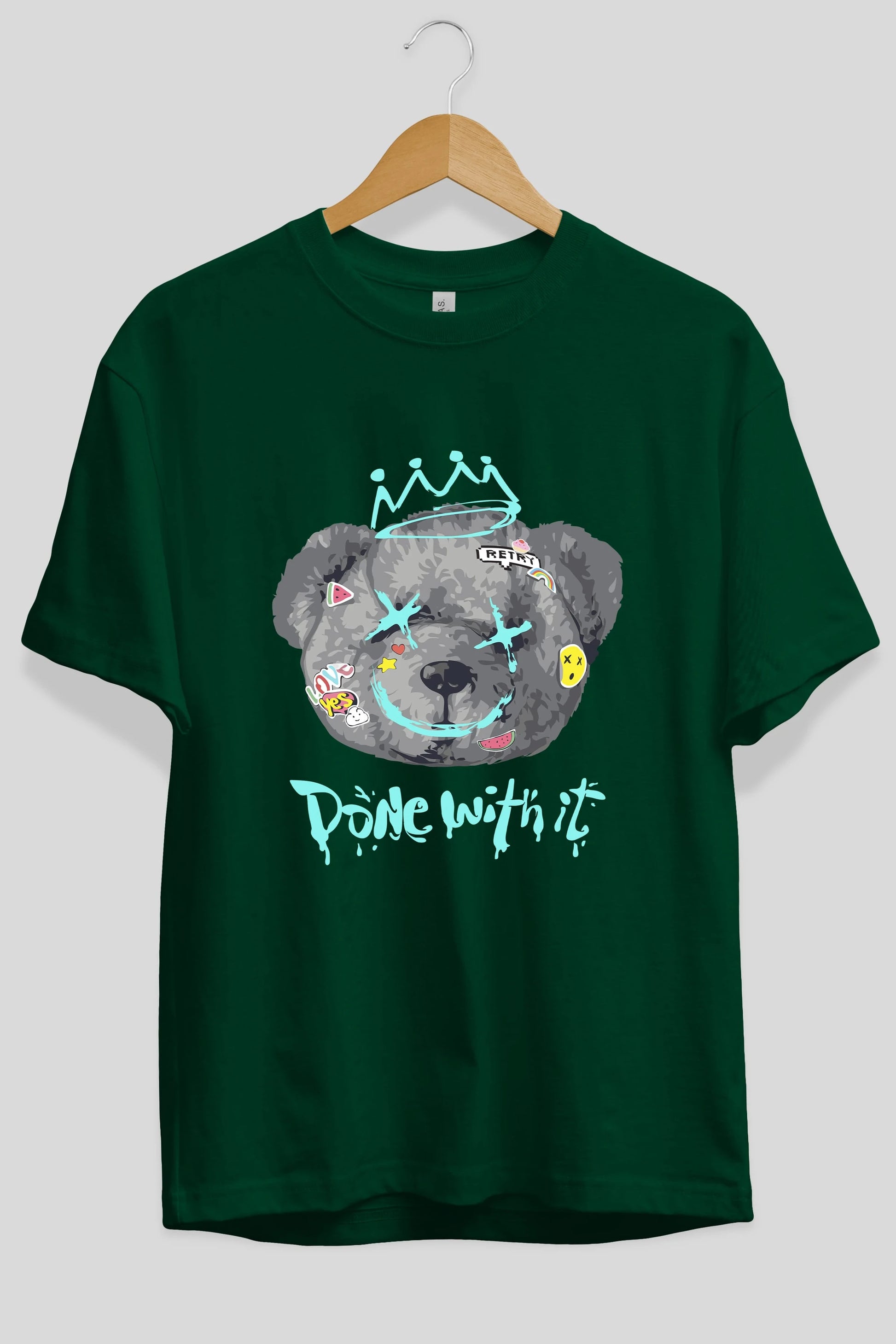 Done With it Bear Ön Baskılı Oversize t-shirt Erkek Kadın Unisex