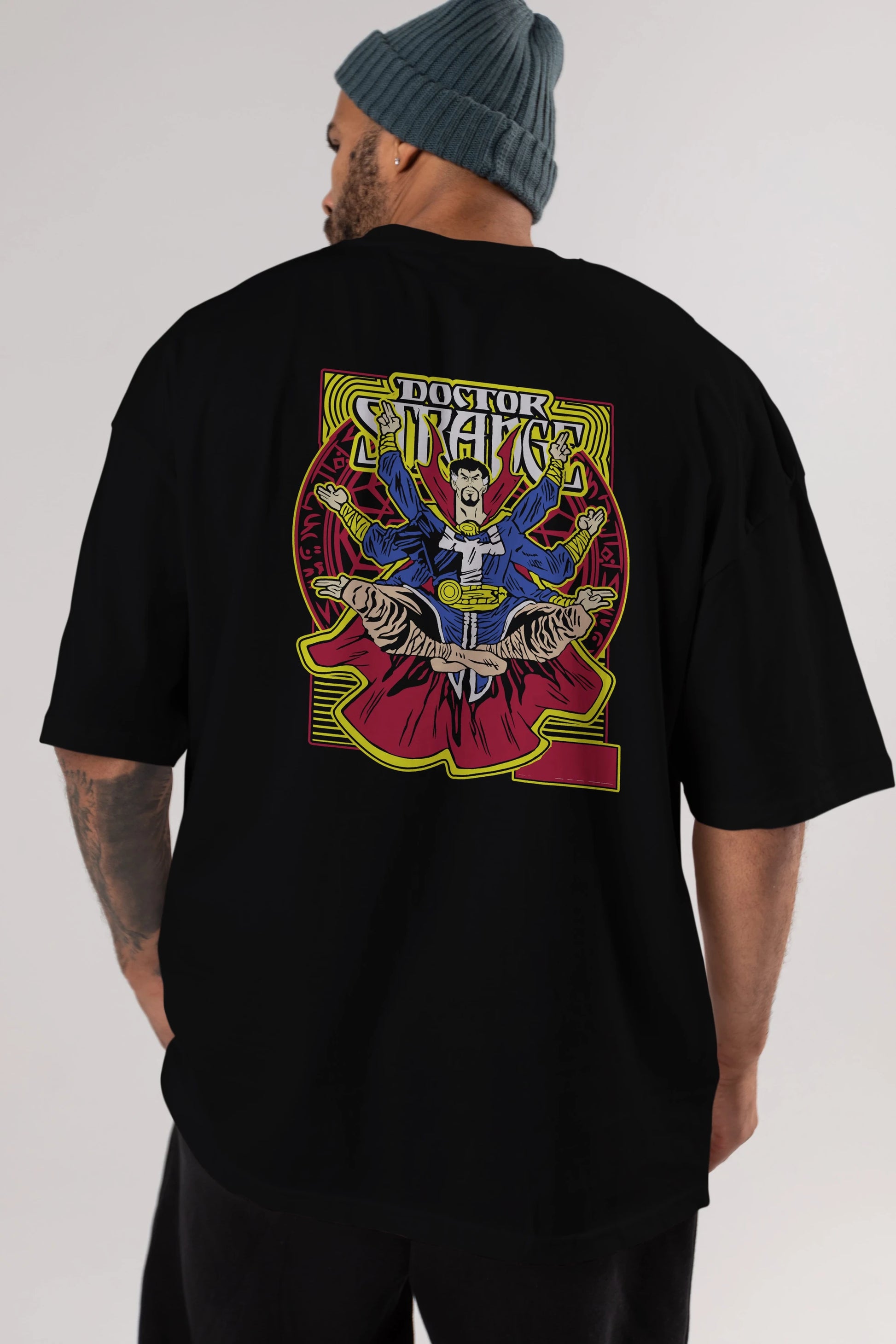 Doctor Strange (1) Arka Baskılı Oversize t-shirt Erkek Kadın Unisex %100 Pamuk Bisiklet Yaka tişort