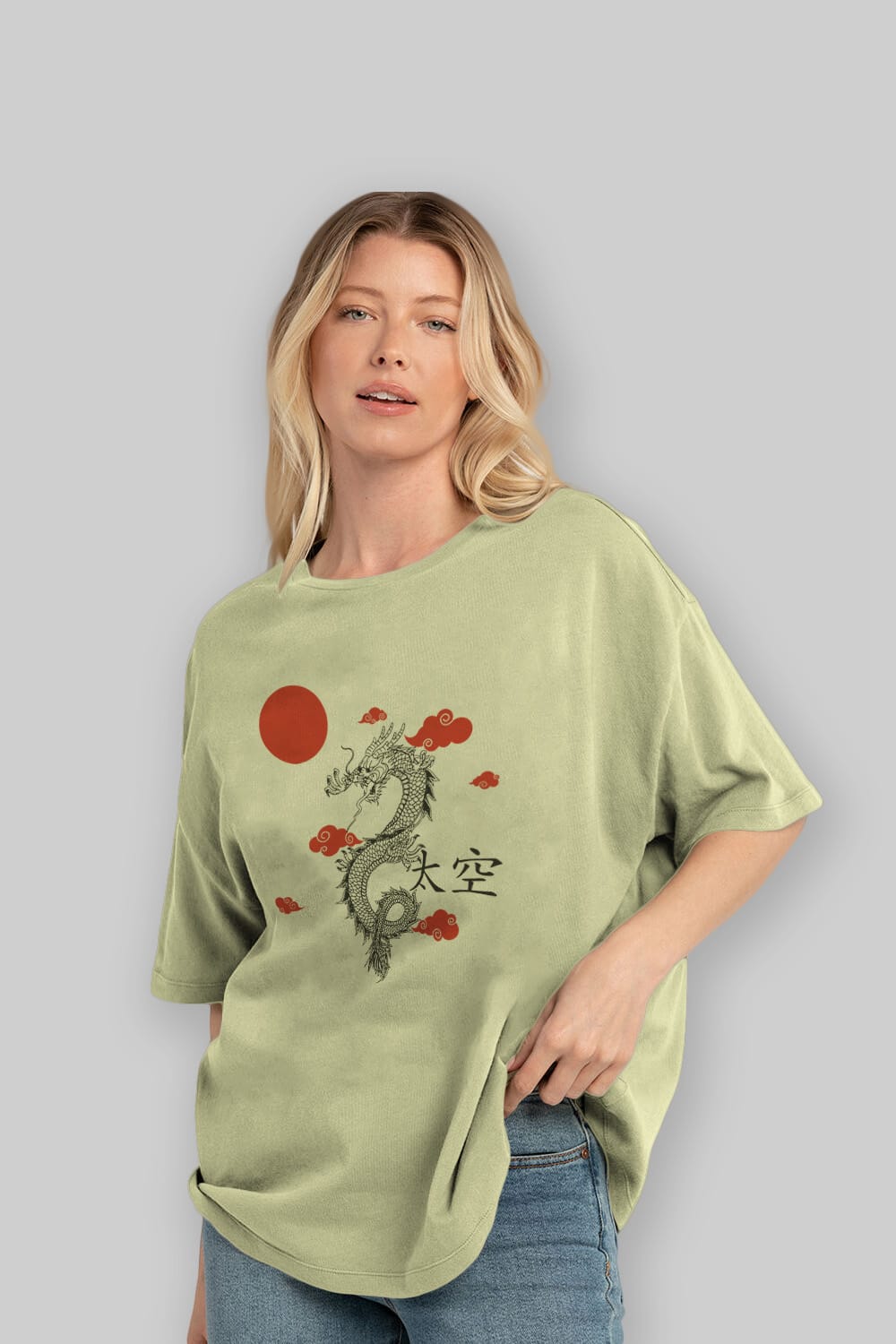 Chinese Dragon Ön Baskılı Oversize t-shirt Erkek Kadın Unisex