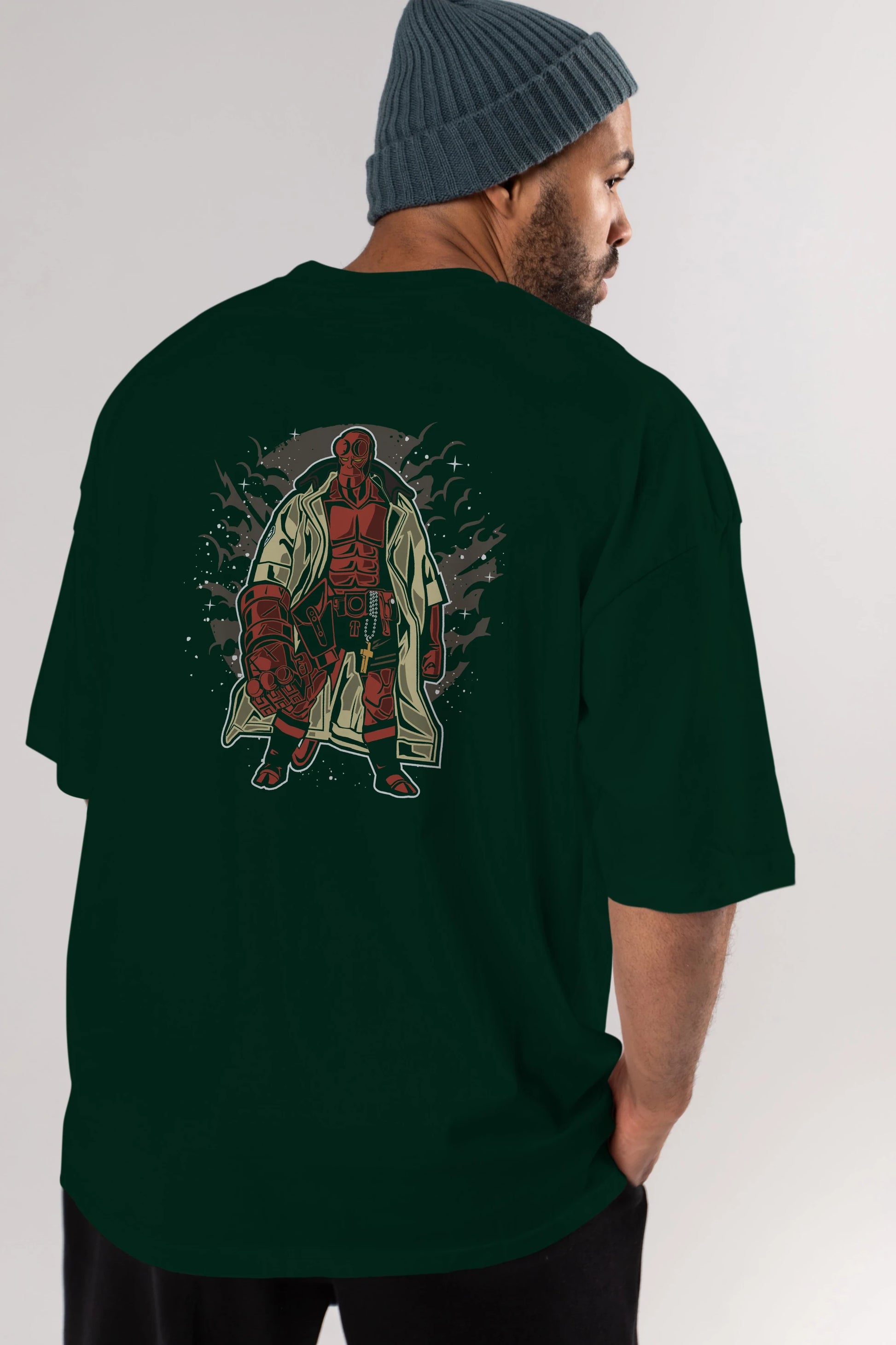 Hellboy Arka Baskılı Oversize t-shirt Erkek Kadın Unisex %100 Pamuk