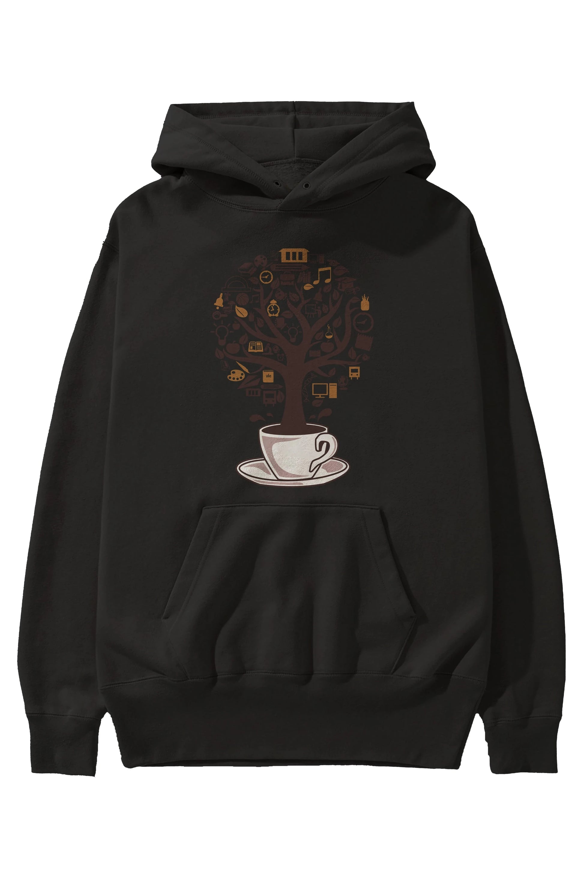 Coffee Tree Ön Baskılı Hoodie Oversize Kapüşonlu Sweatshirt Erkek Kadın Unisex