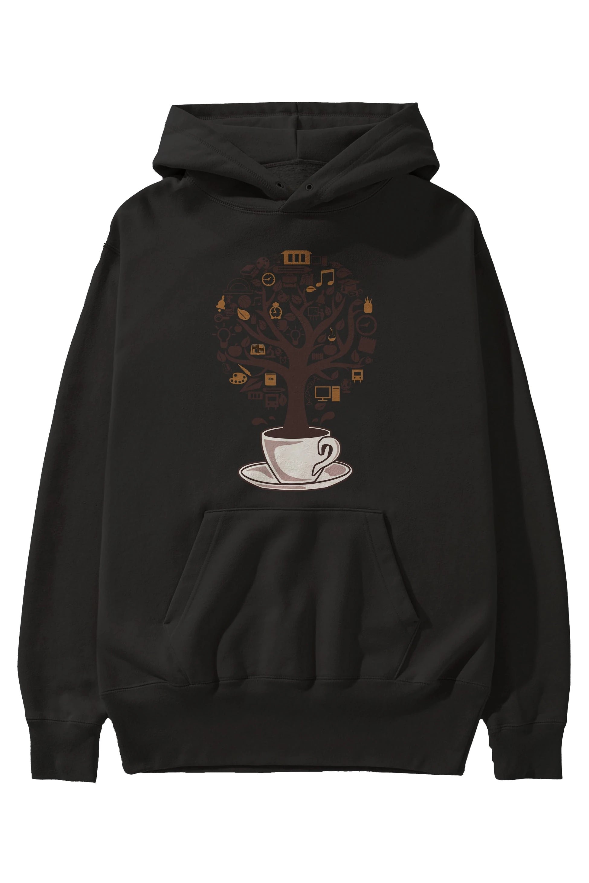 Coffee Tree Ön Baskılı Hoodie Oversize Kapüşonlu Sweatshirt Erkek Kadın Unisex