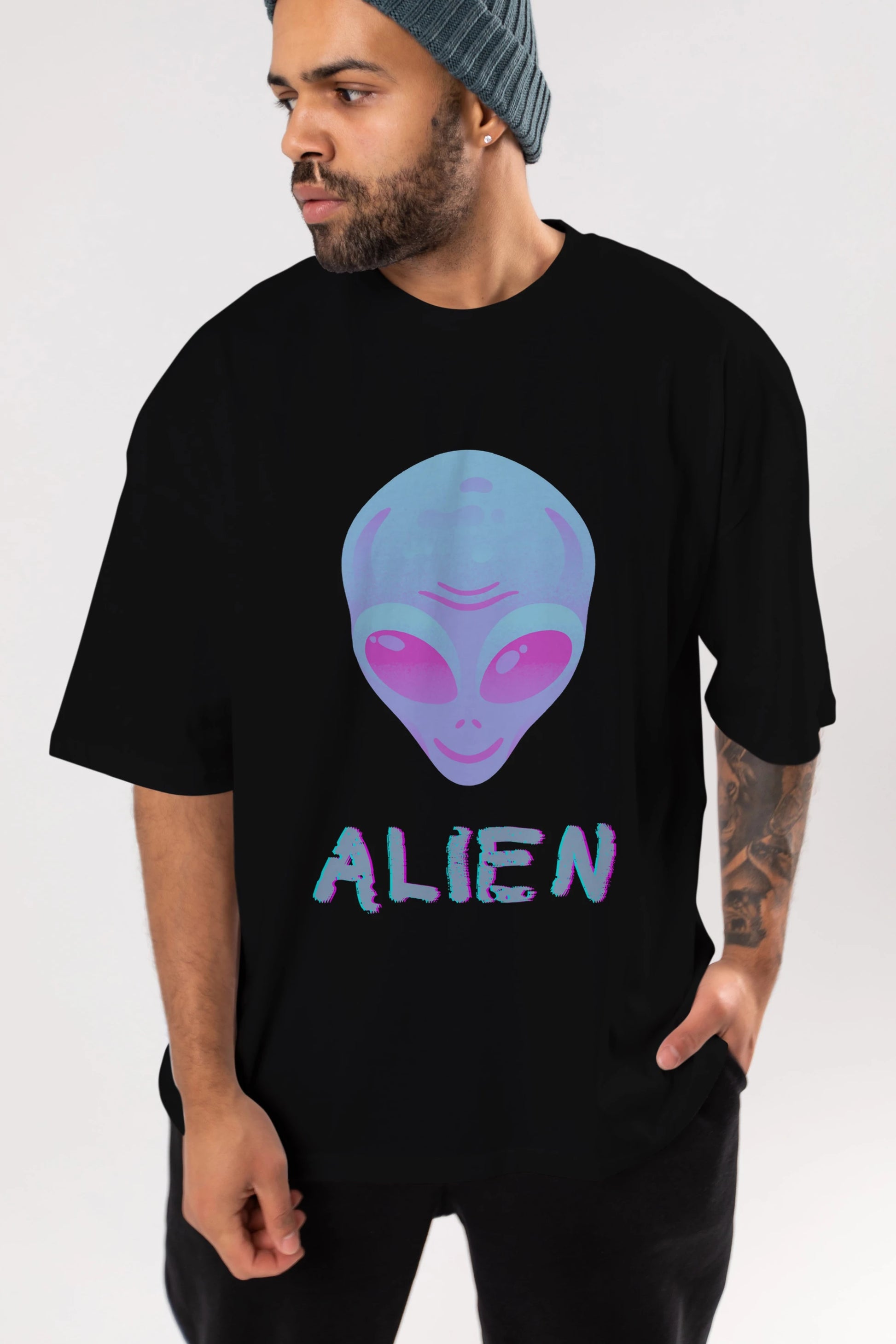 Alien Ön Baskılı Oversize t-shirt Erkek Kadın Unisex