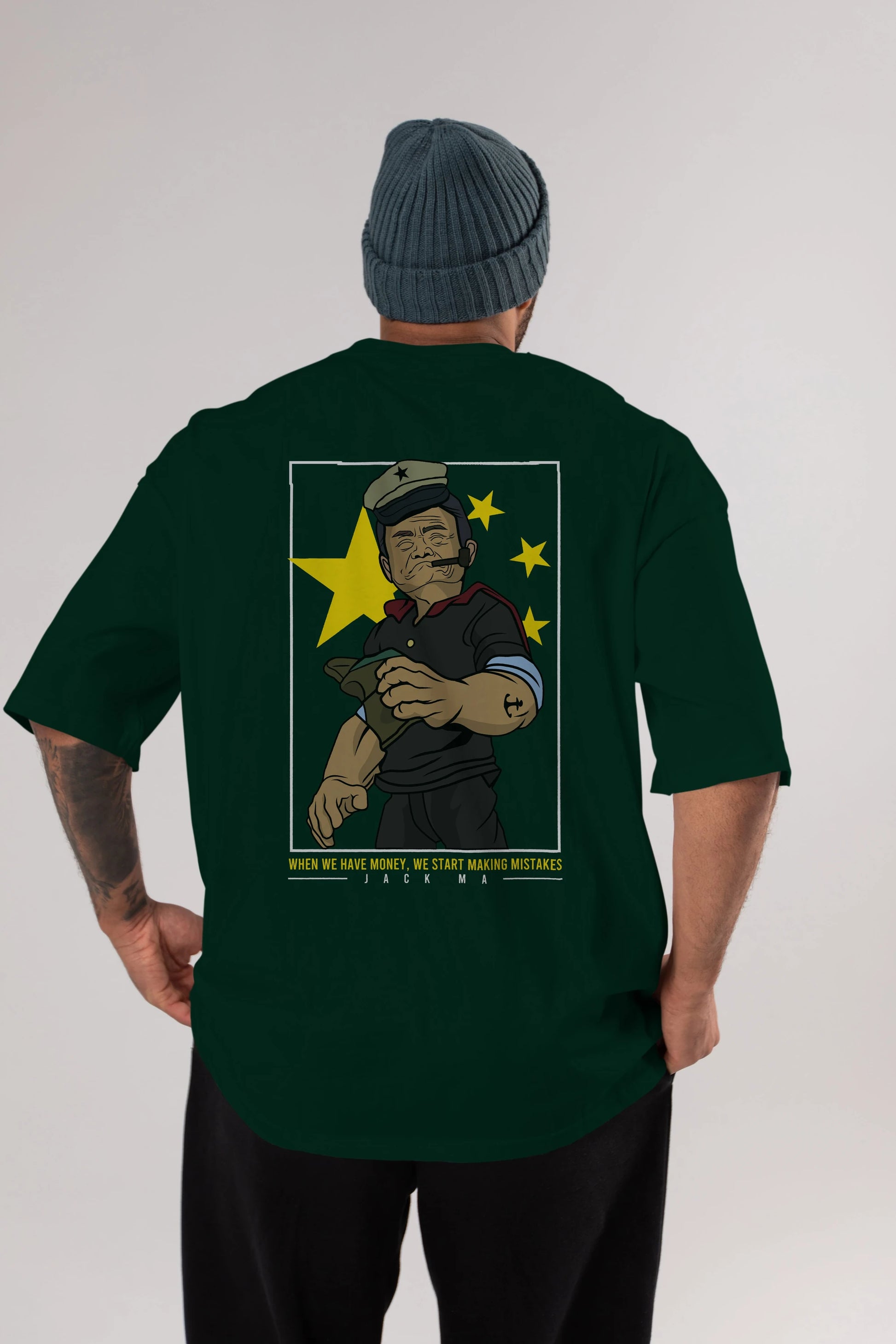 Popeye Jack Ma Arka Baskılı Oversize t-shirt Erkek Kadın Unisex %100 Pamuk tişort