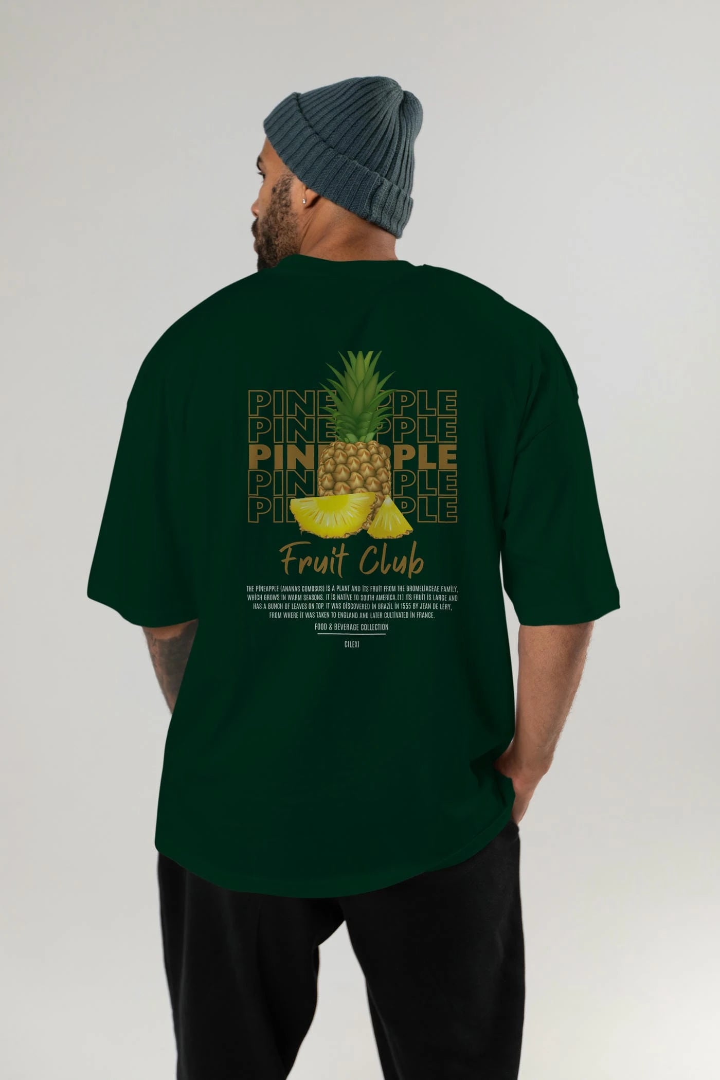 Pineapple Arka Baskılı Oversize t-shirt Erkek Kadın Pamuk Bisiklet Yaka tişort