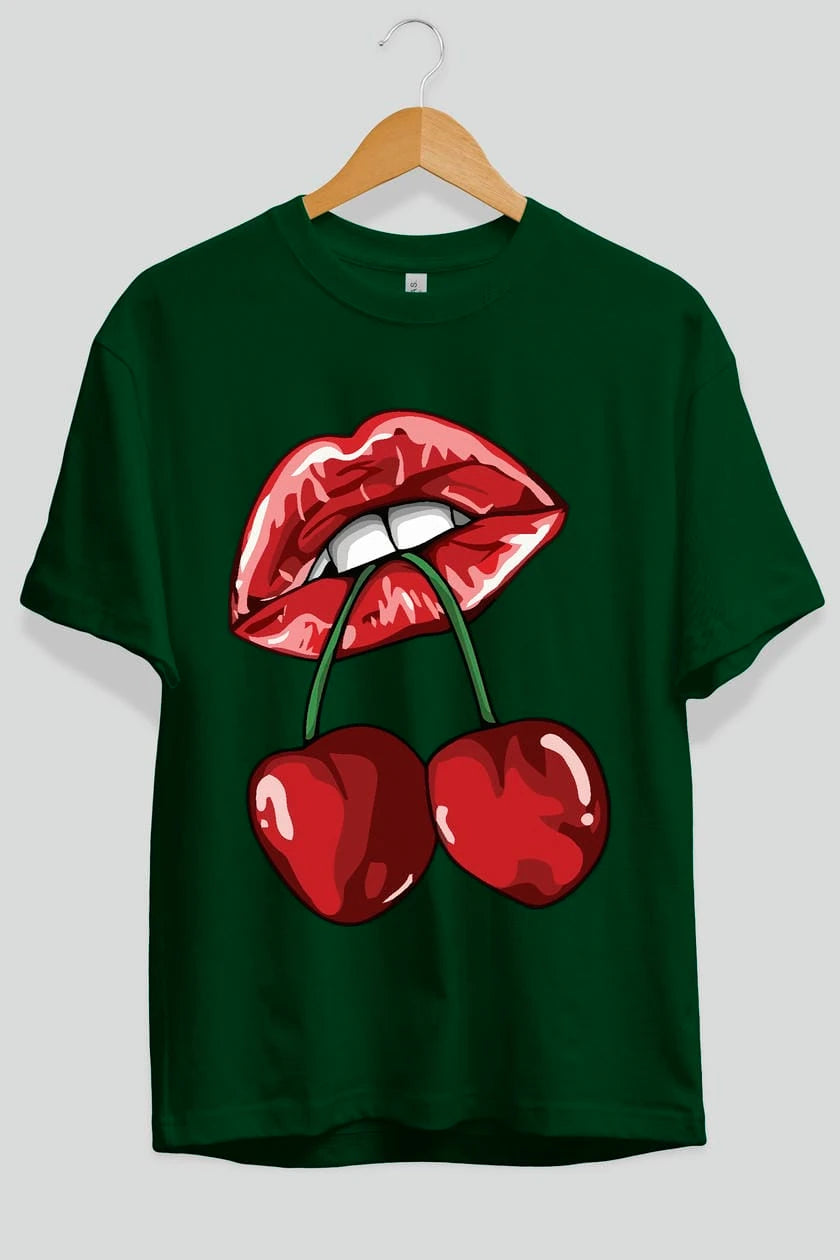 Cherry Cherries 11 Ön Baskılı Oversize t-shirt Erkek Kadın Pamuk Bisiklet Yaka tişort