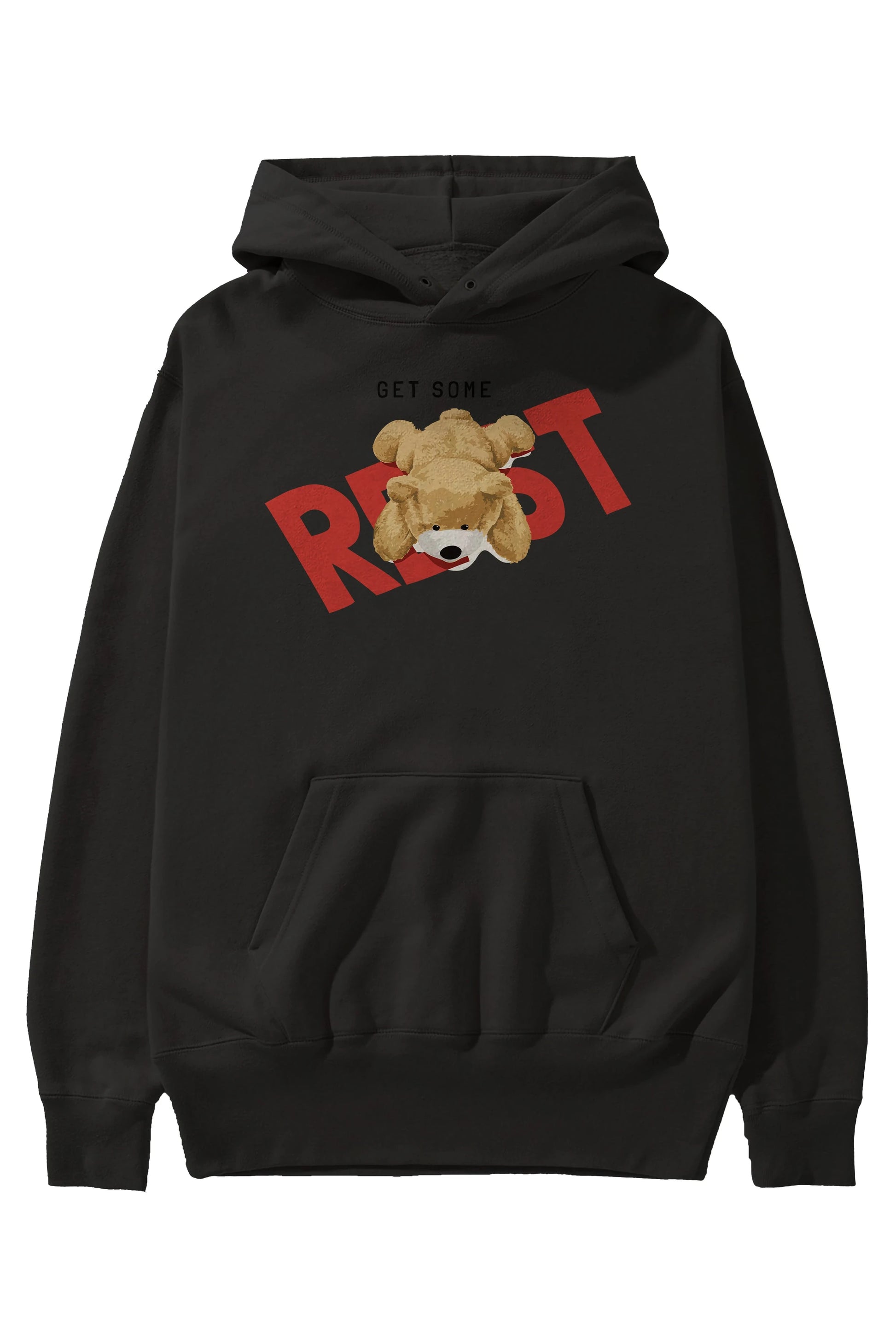 Teddy Bear Rest Ön Baskılı Hoodie Oversize Kapüşonlu Sweatshirt Erkek Kadın Unisex