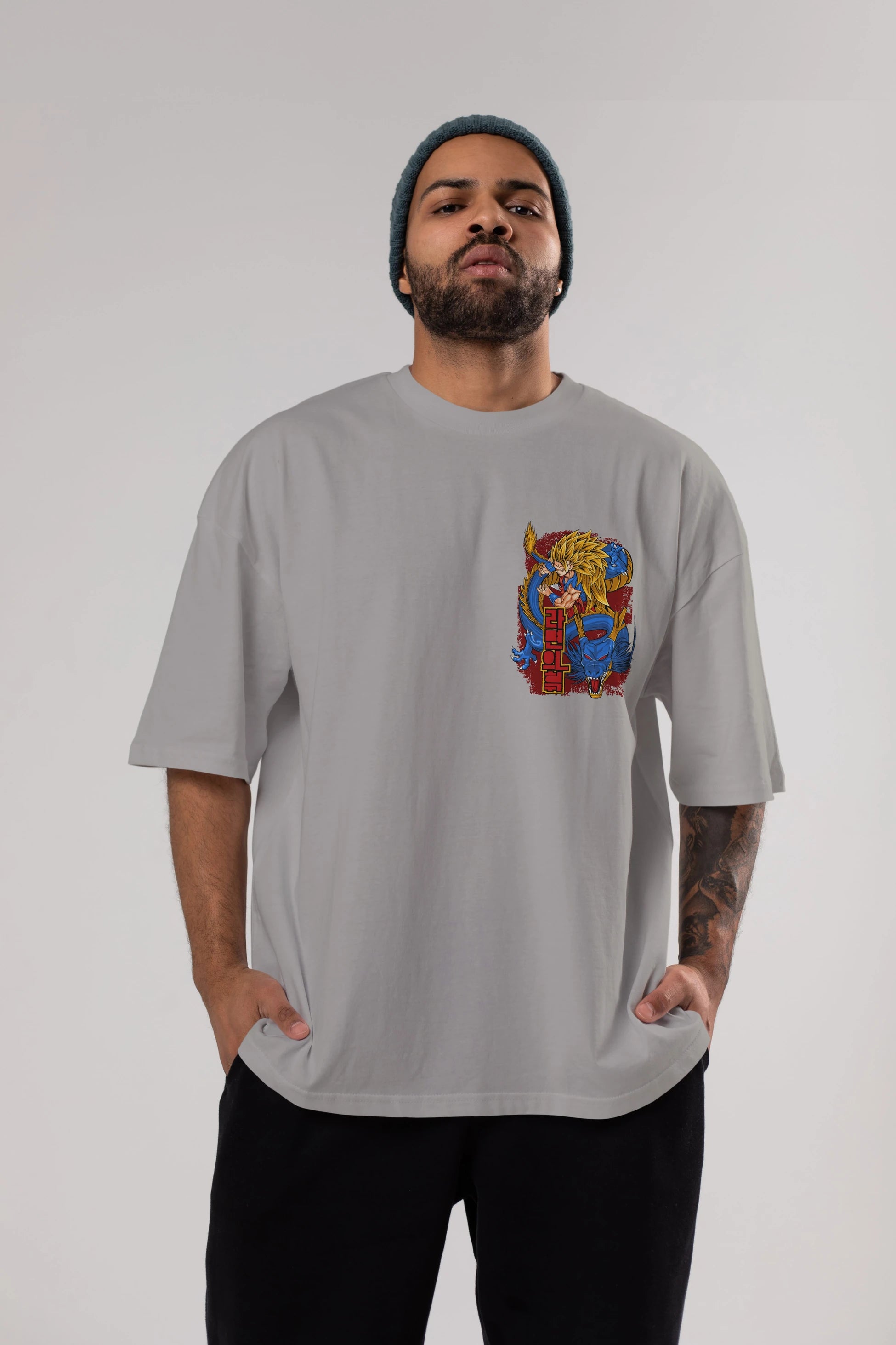 DRAGON BALL Z Ön Sol Baskılı Oversize t-shirt Erkek Kadın Unisex %100 Pamuk Bisiklet Yaka tişort