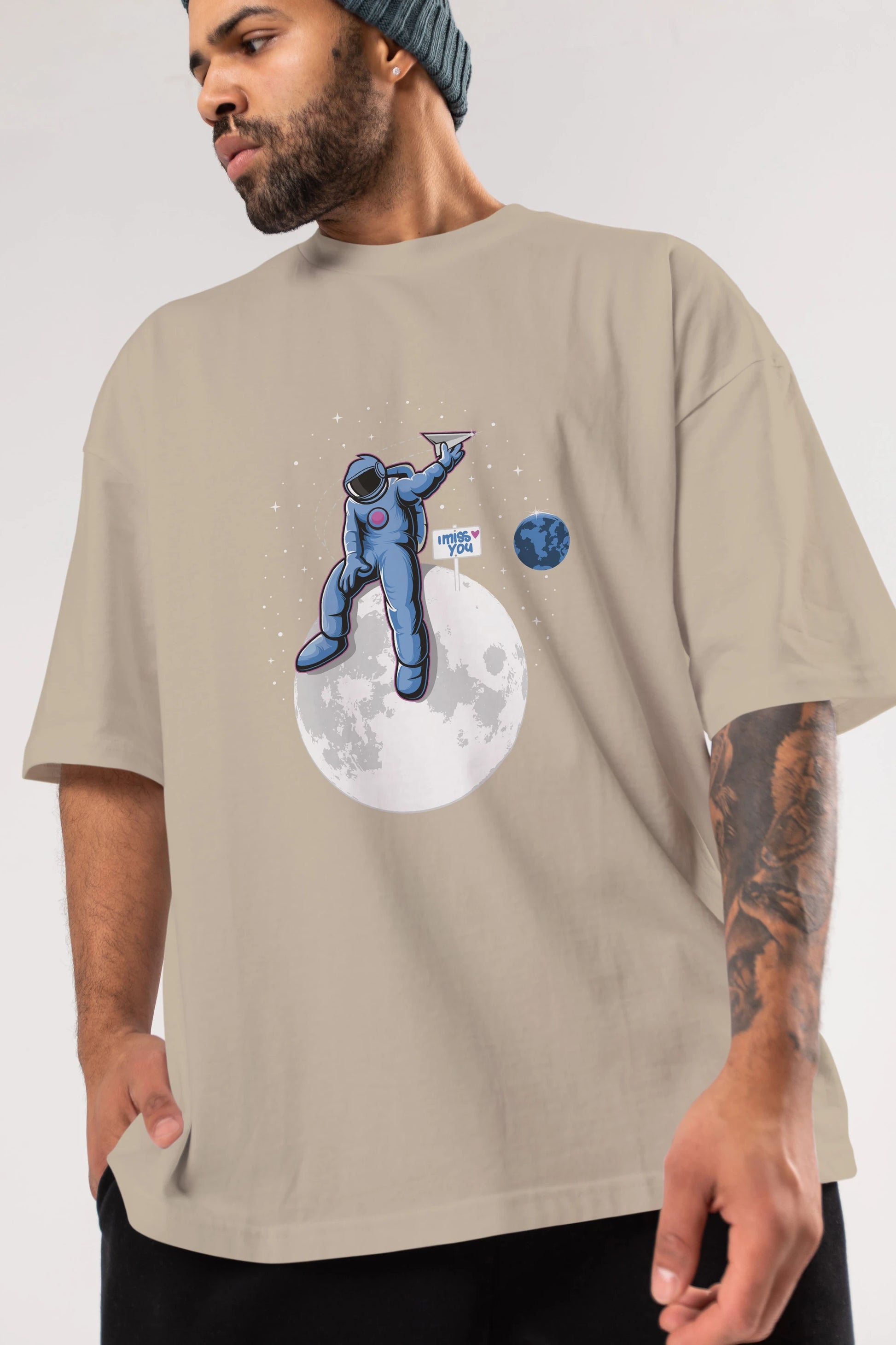 Astro Missing Earth Ön Baskılı Oversize t-shirt Erkek Kadın Unisex