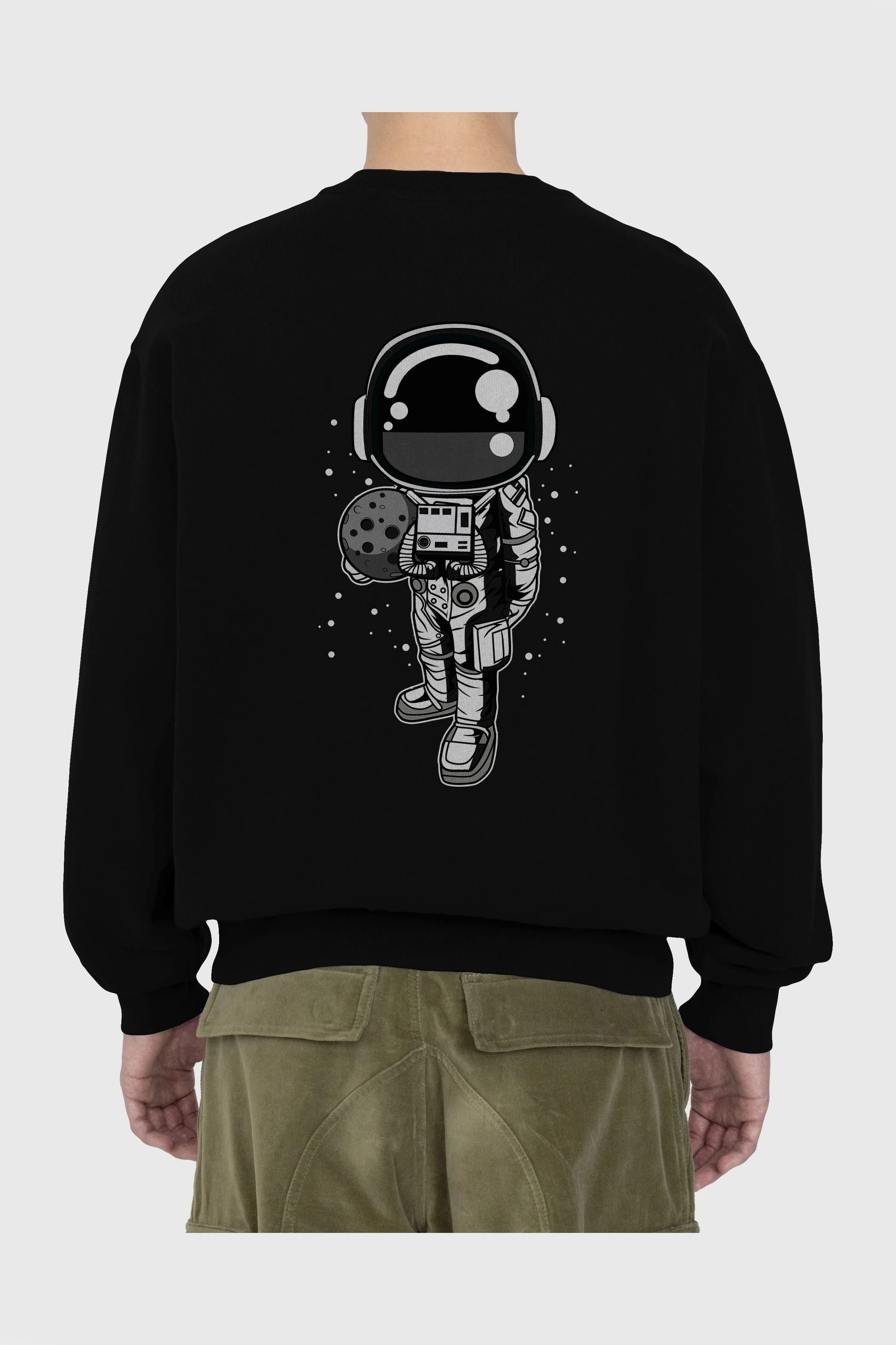 Astronaut Holding The Moon Arka Baskılı Oversize Sweatshirt Erkek Kadın Unisex