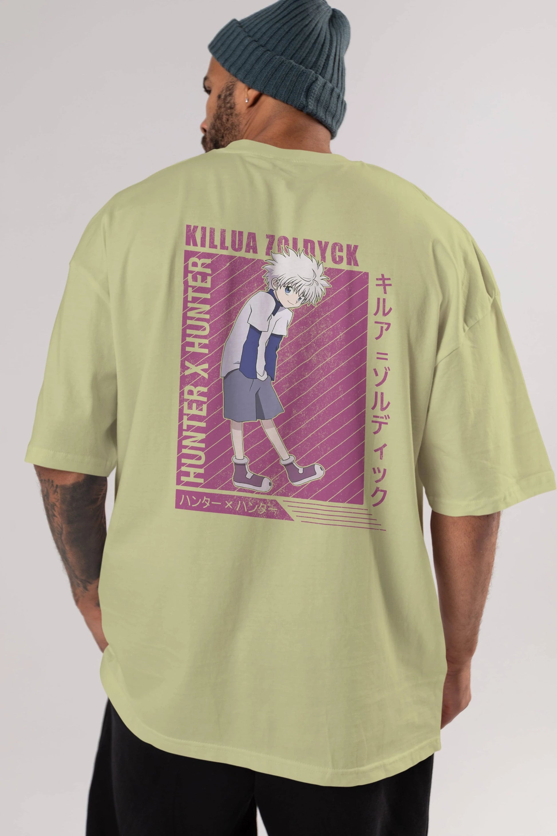 Killua Zoldyck 3 1 Anime Arka Baskılı Oversize t-shirt Erkek Kadın Unisex
