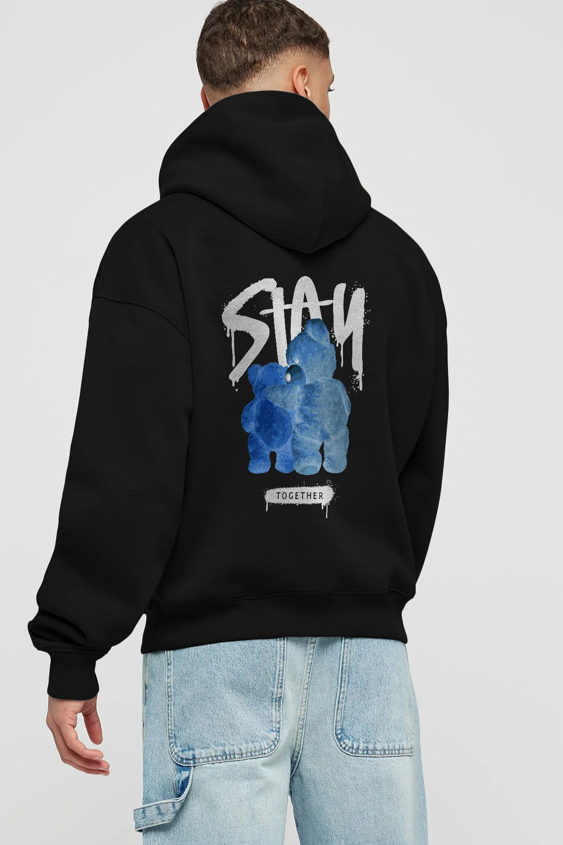 Stay Together Bear Arka Baskılı Hoodie Oversize Kapüşonlu Sweatshirt Erkek Kadın Unisex