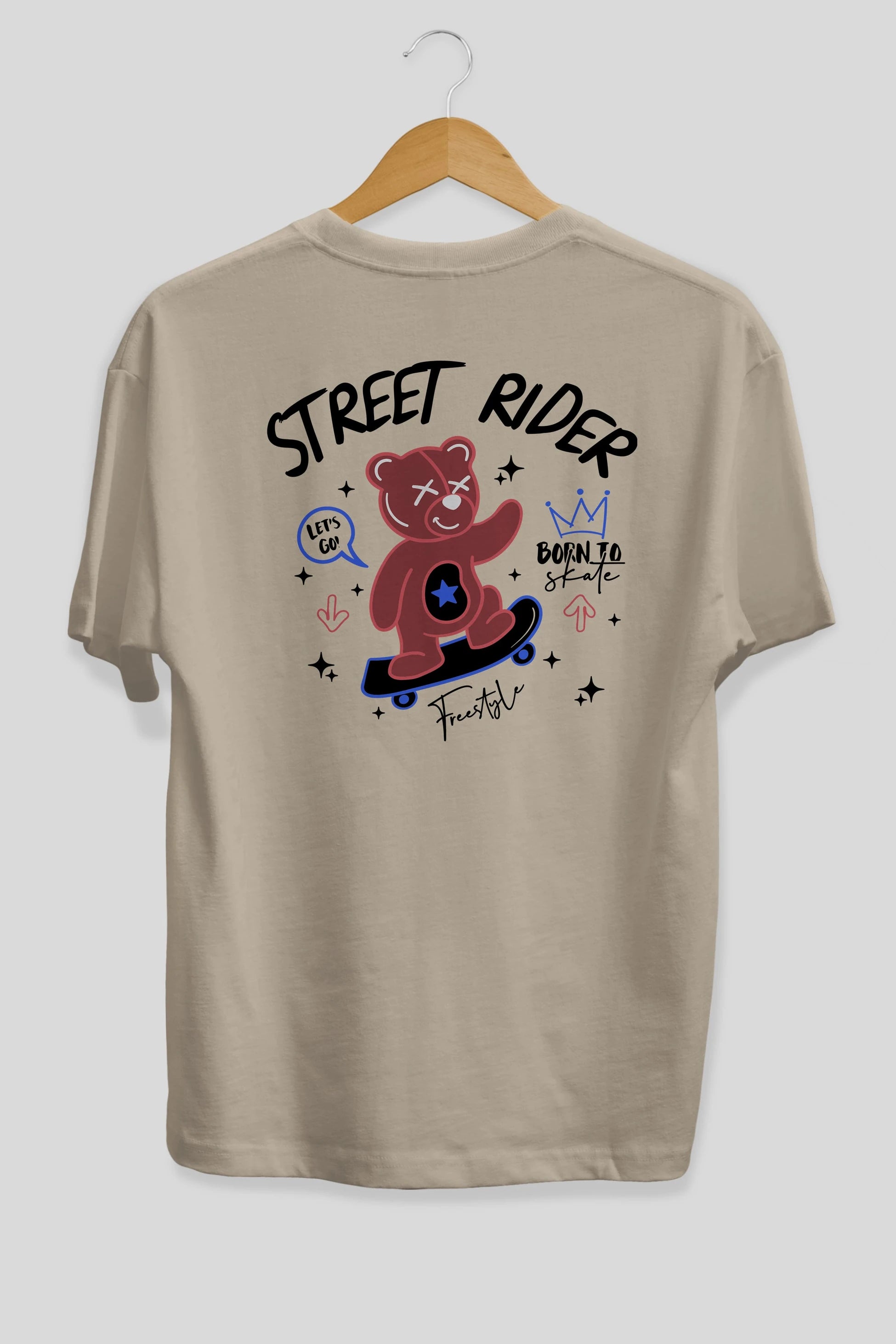 Street Rider Bear Arka Baskılı Oversize t-shirt Erkek Kadın Unisex