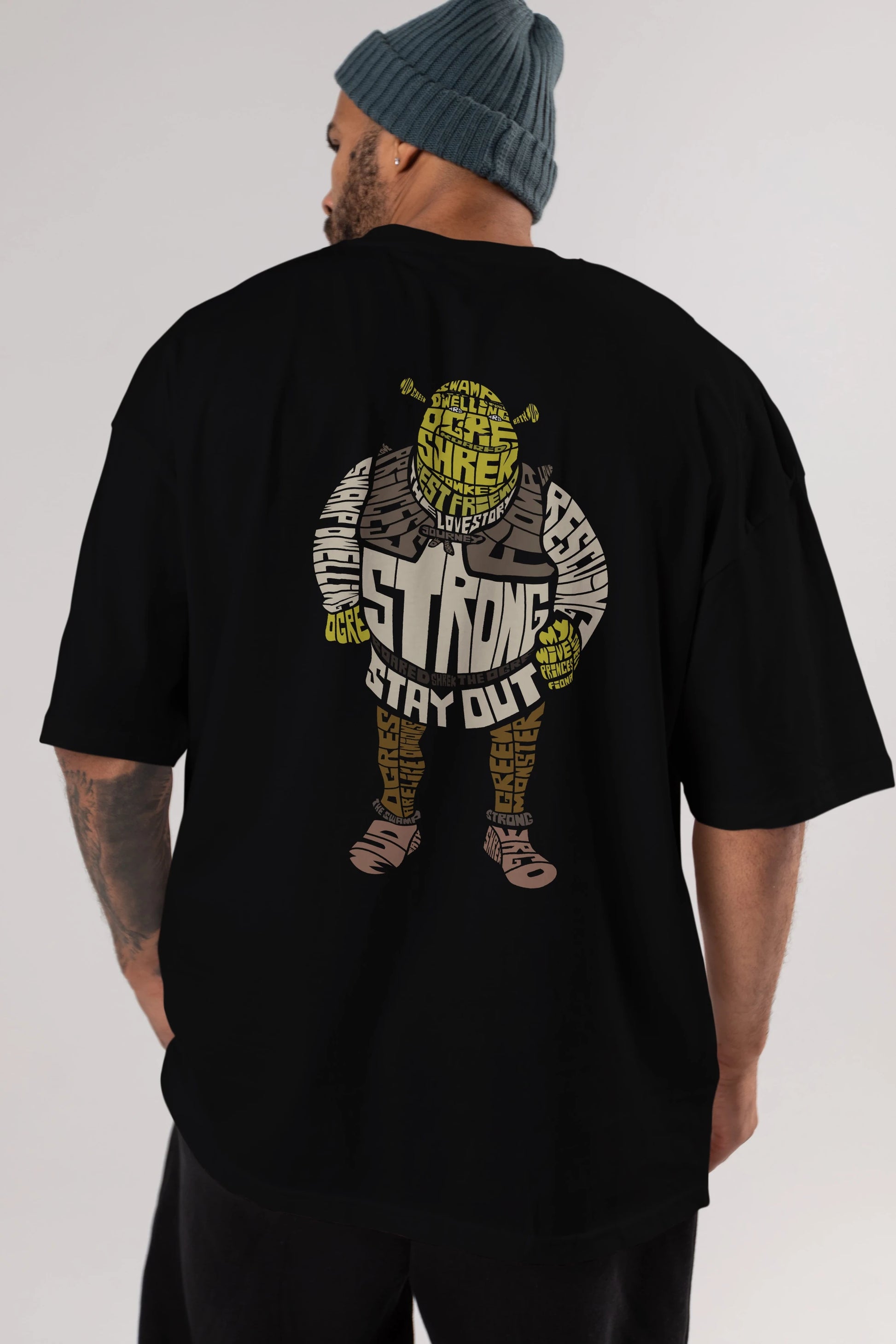 Shrek Arka Baskılı Oversize t-shirt %100 pamuk Erkek Kadın Unisex