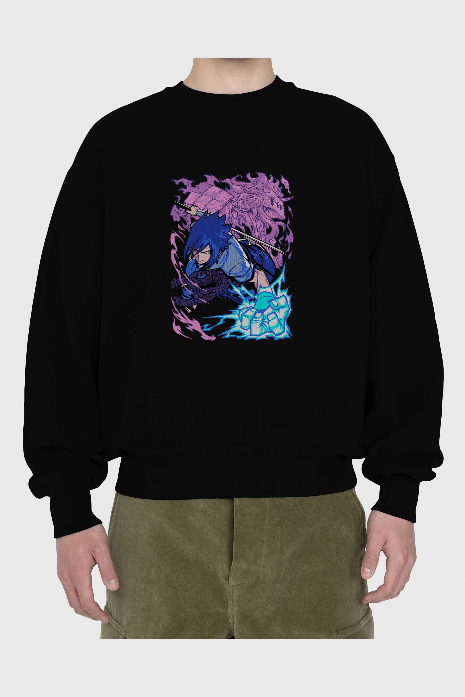 NARUTO SASUKE UCHIHA 2 Anime Ön Baskılı Oversize Sweatshirt Erkek Kadın Unisex