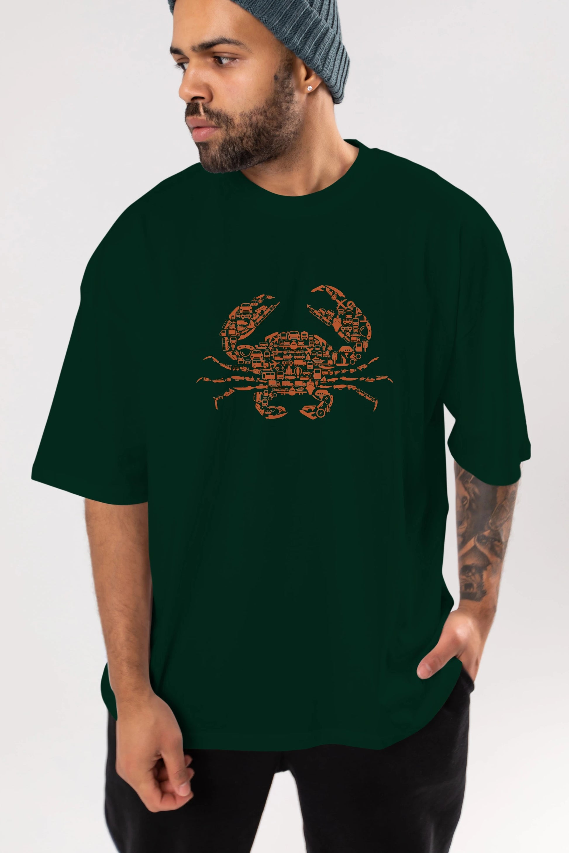 Crab Ön Baskılı Oversize t-shirt %100 pamuk Erkek Kadın Unisex