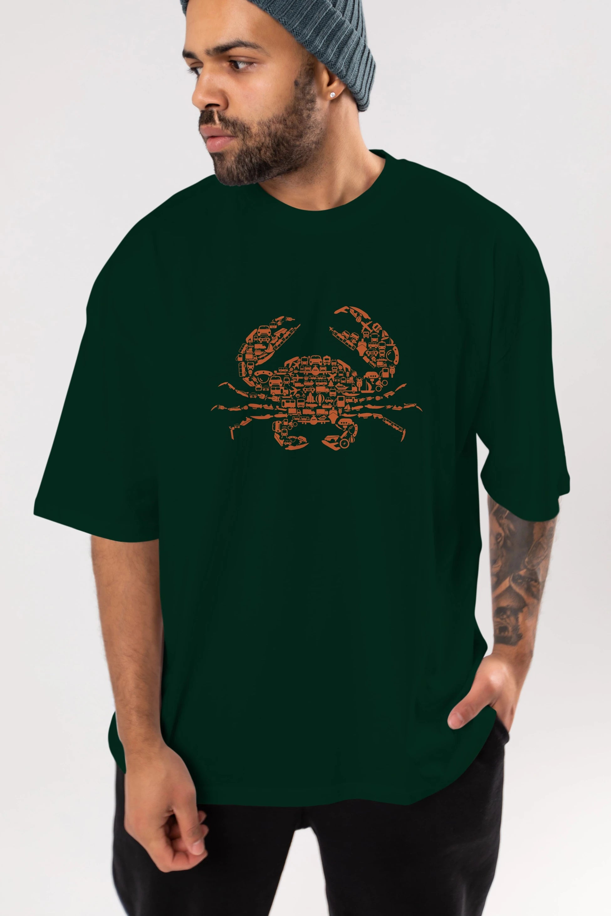 Crab Ön Baskılı Oversize t-shirt %100 pamuk Erkek Kadın Unisex