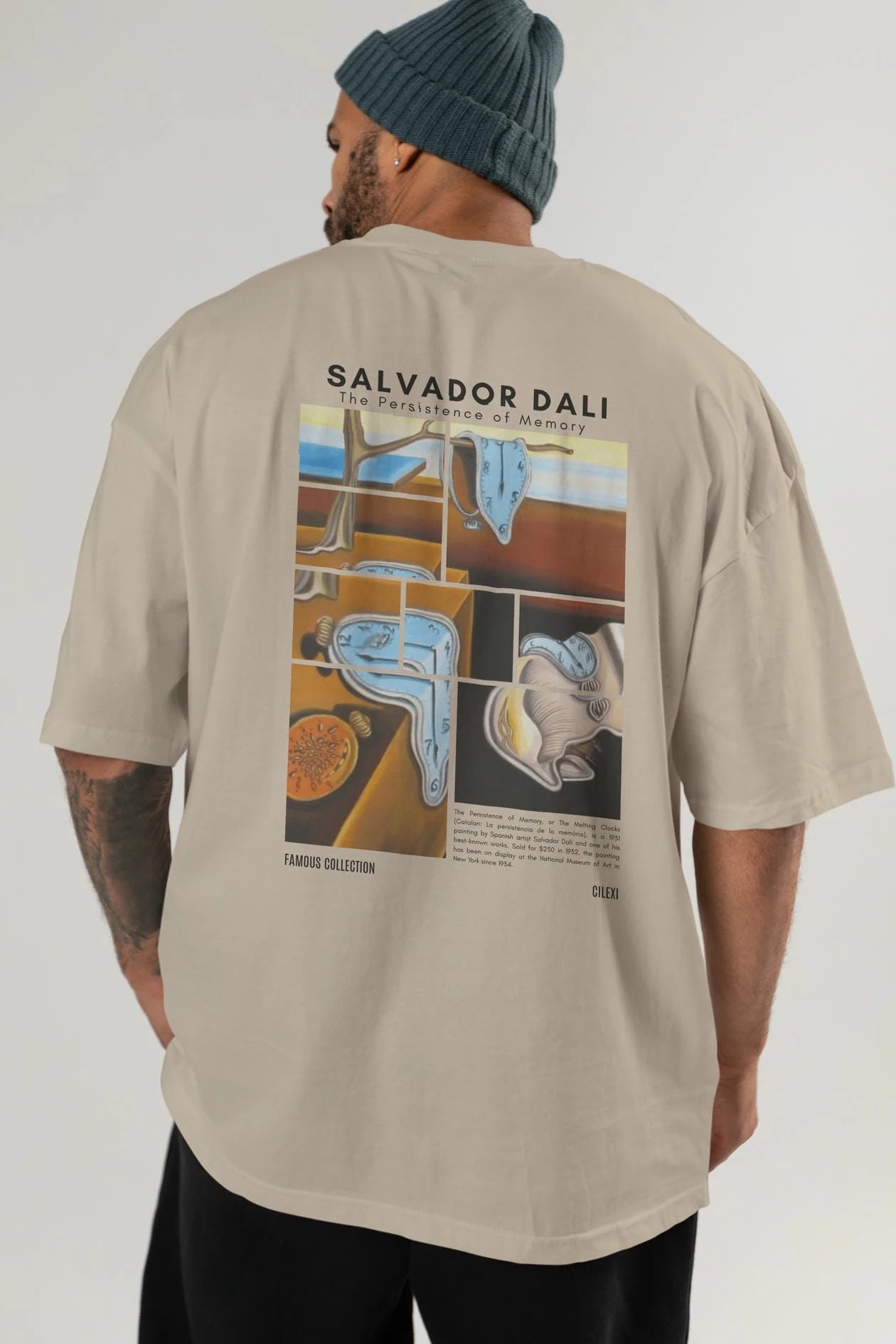 Salvador Dali Arka Baskılı Oversize t-shirt Erkek Kadın Bisiklet Yaka Pamuk tişort