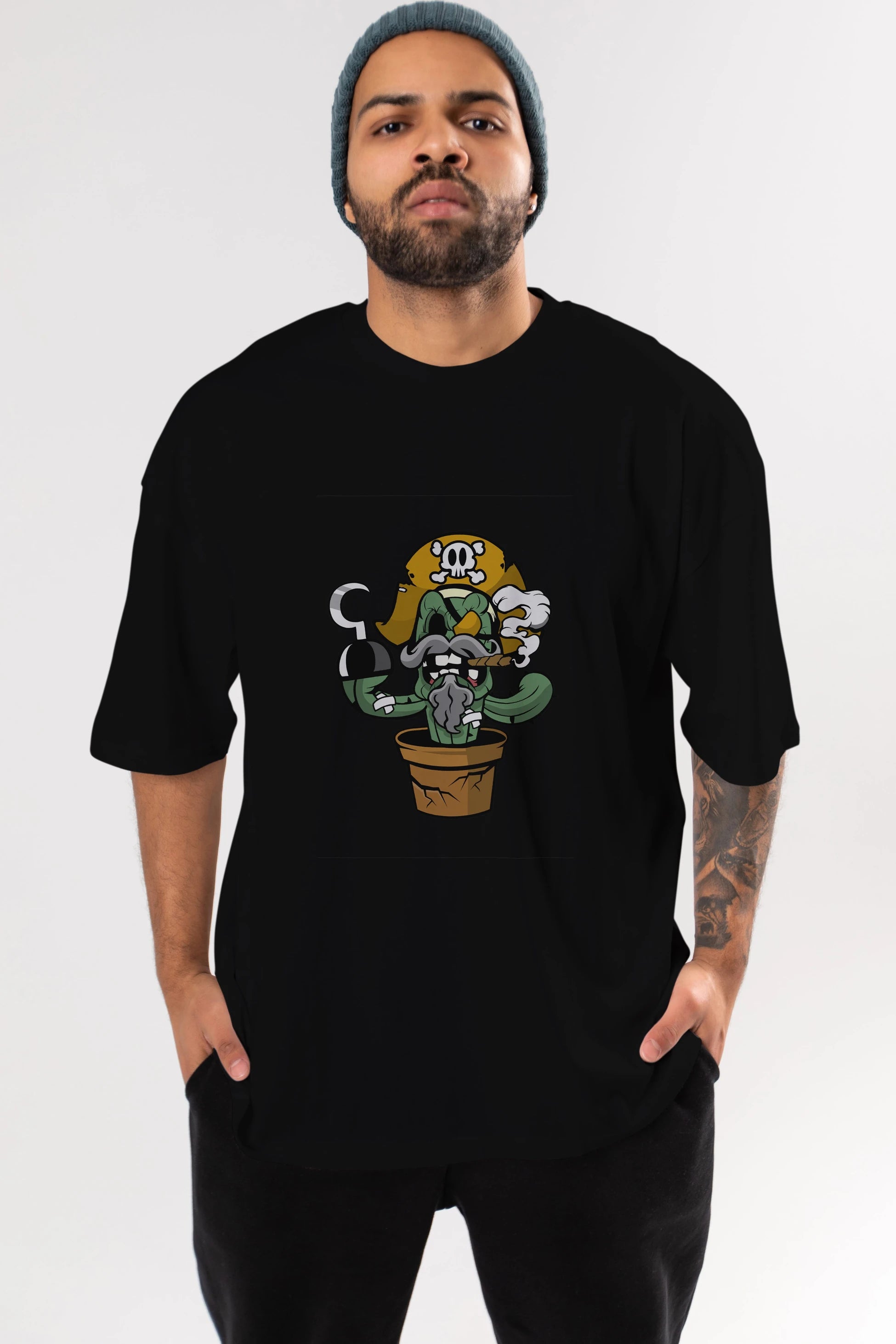 Pirate Cactus Ön Baskılı Oversize t-shirt Erkek Kadın Unisex %100 Pamuk tişort
