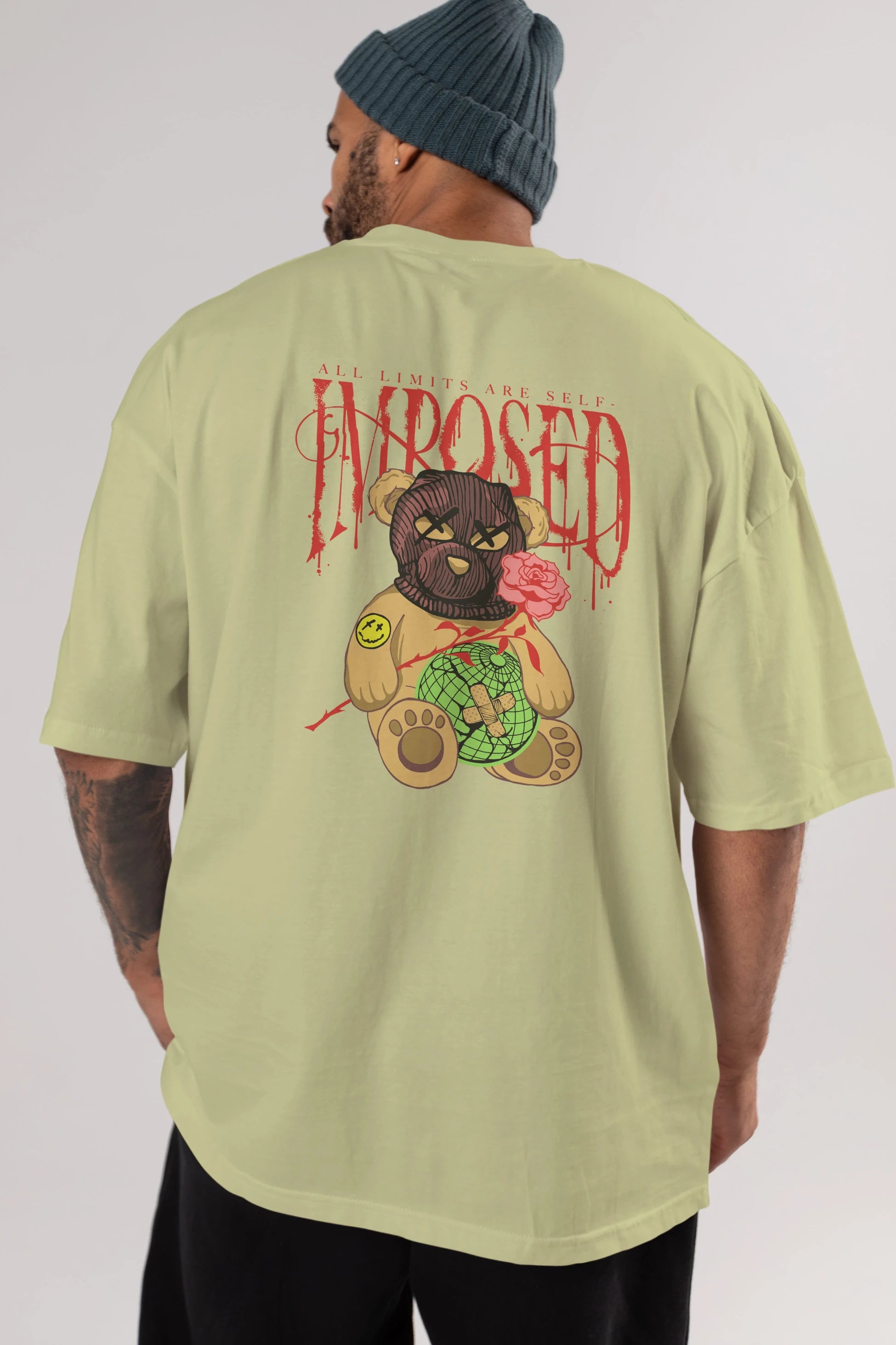 All Limits Bear Arka Baskılı Oversize t-shirt Erkek Kadın Unisex