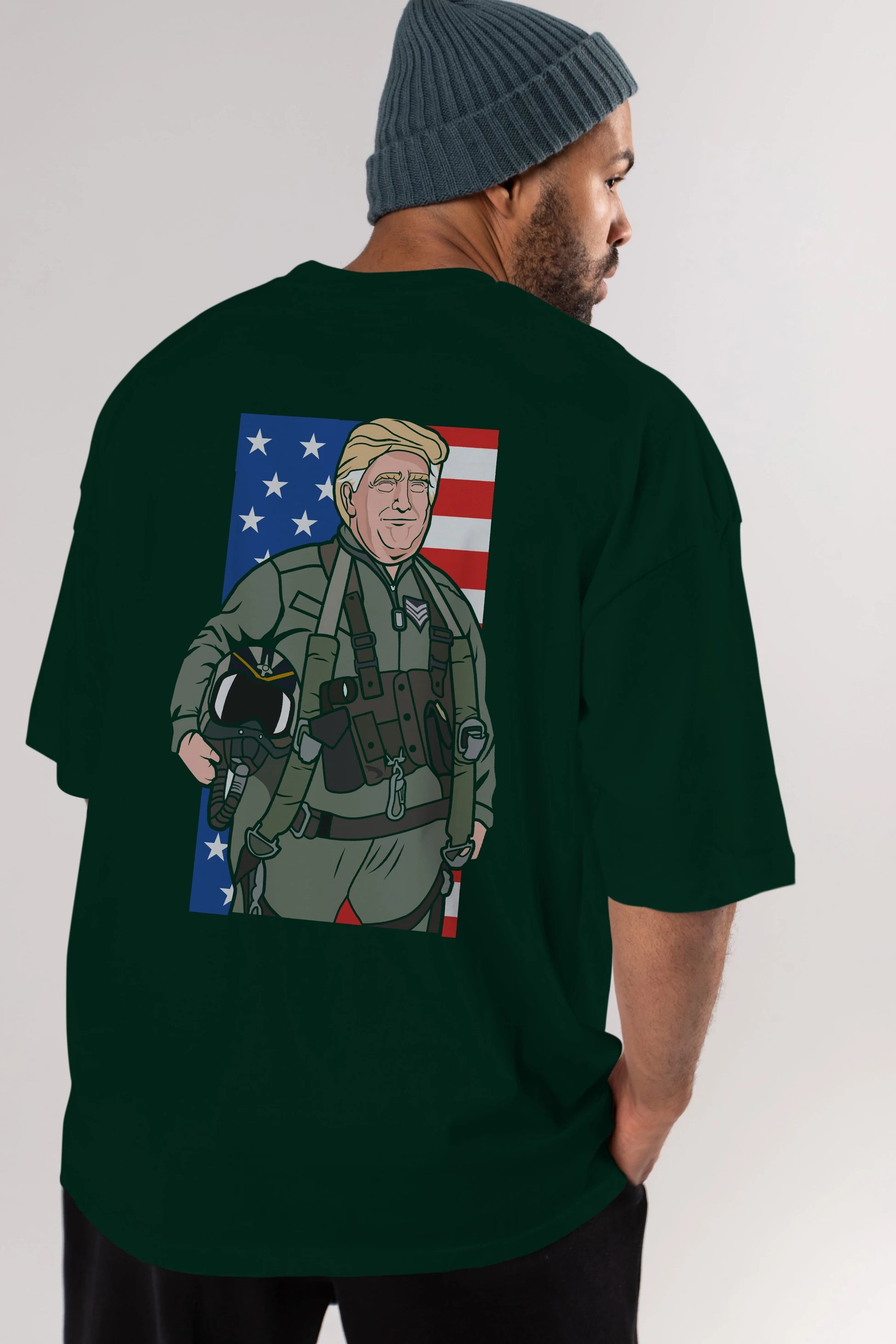 Trump Jetplane Pilot Arka Baskılı Oversize t-shirt Erkek Kadın Unisex %100 Pamuk tişort