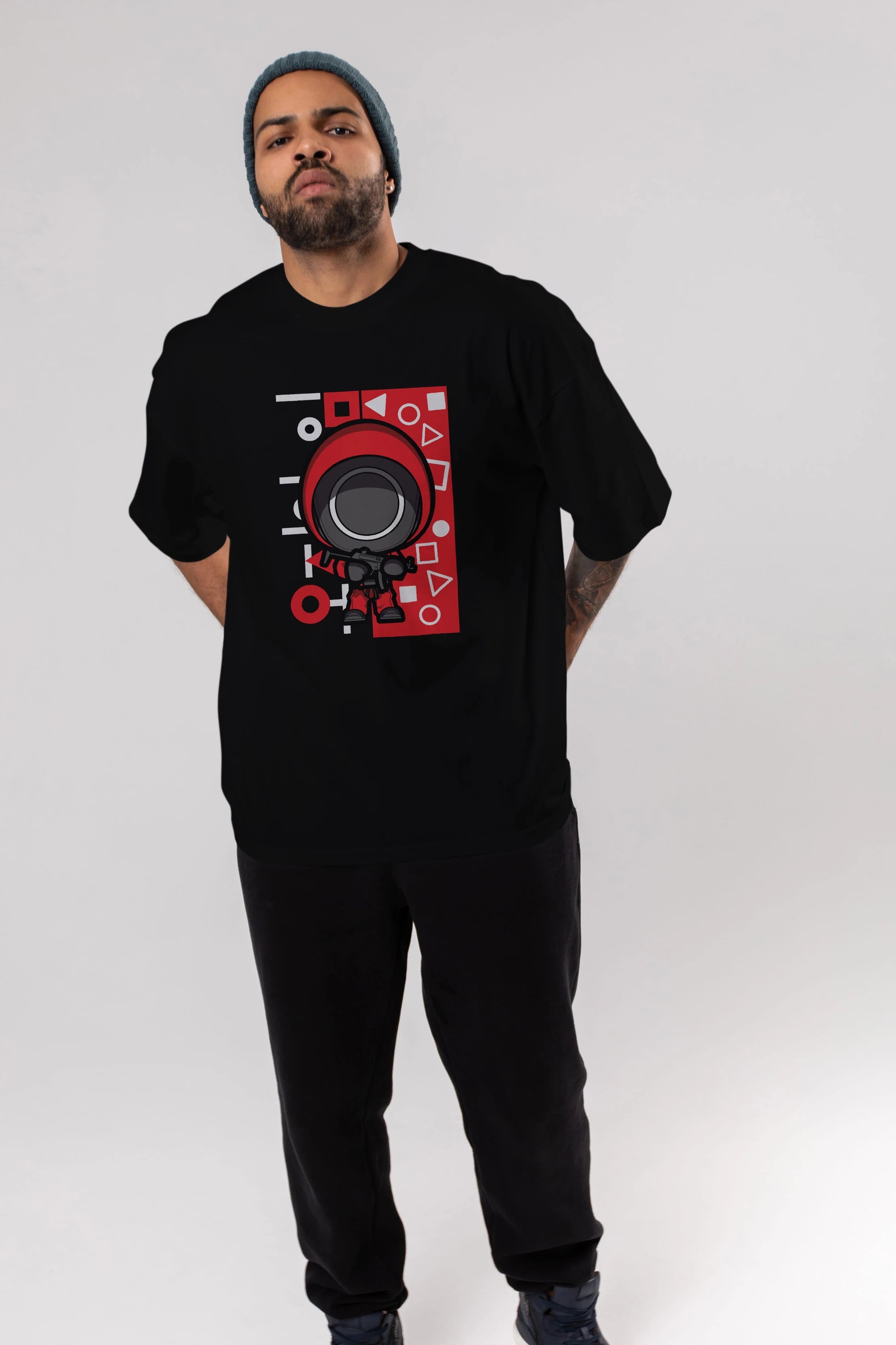 Squid Game (4) Ön Baskılı Oversize t-shirt Erkek Kadın Unisex %100 Pamuk Bisiklet Yaka tişort