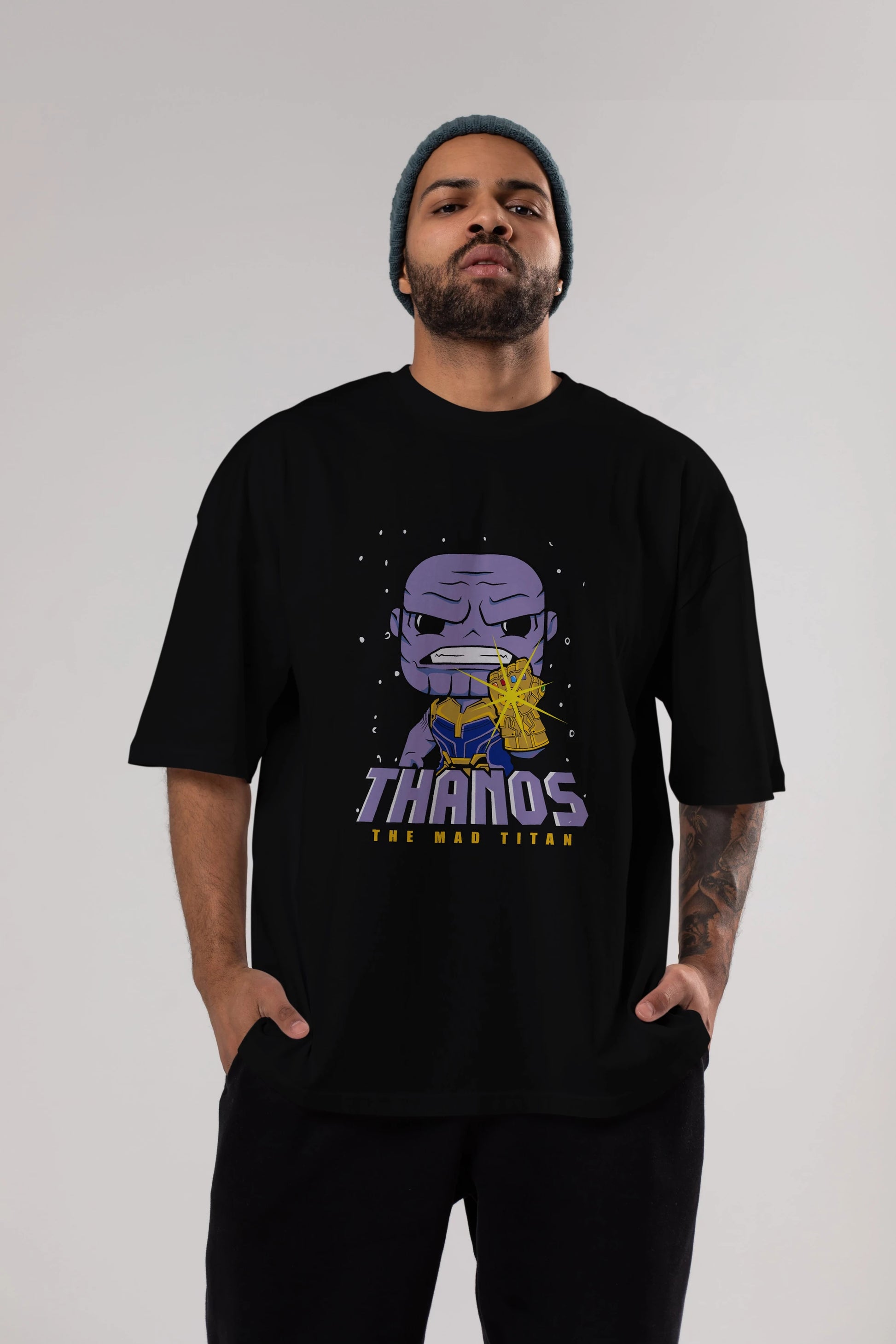 Thanos (1) Ön Baskılı Oversize t-shirt Erkek Kadın Unisex %100 Pamuk Bisiklet Yaka tişort