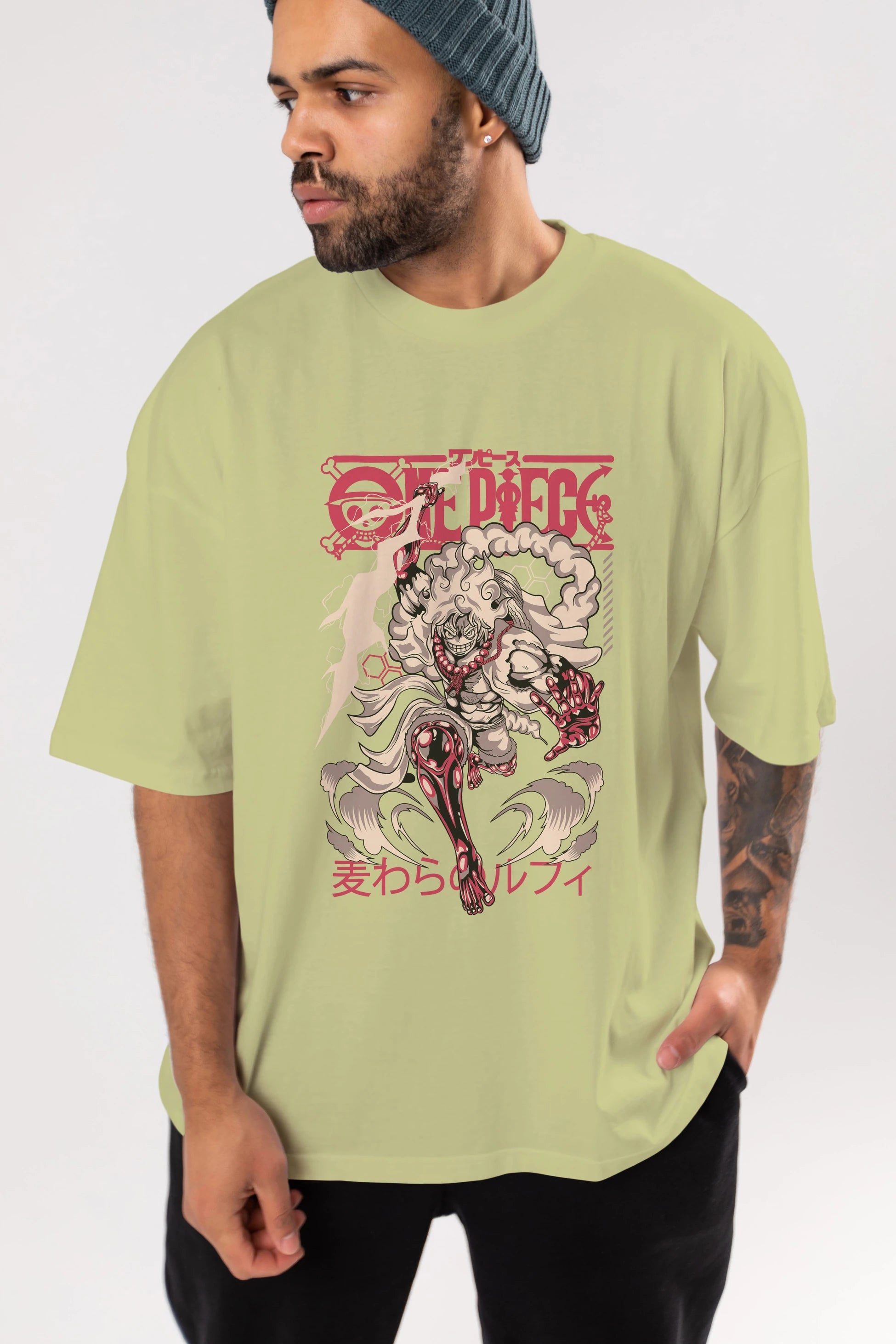 MONKEY D. LUFF-ONE PIECE 1 Anime Ön Baskılı Oversize t-shirt %100 pamuk Erkek Kadın Unisex