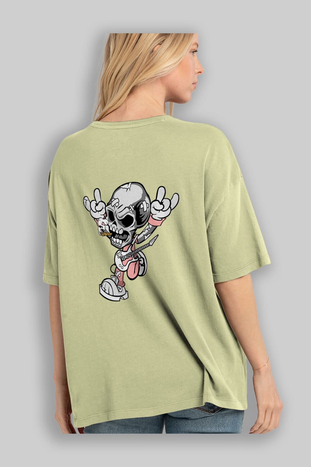 Skull Metal Sign Arka Baskılı Oversize t-shirt Erkek Kadın Unisex %100 Pamuk tişort