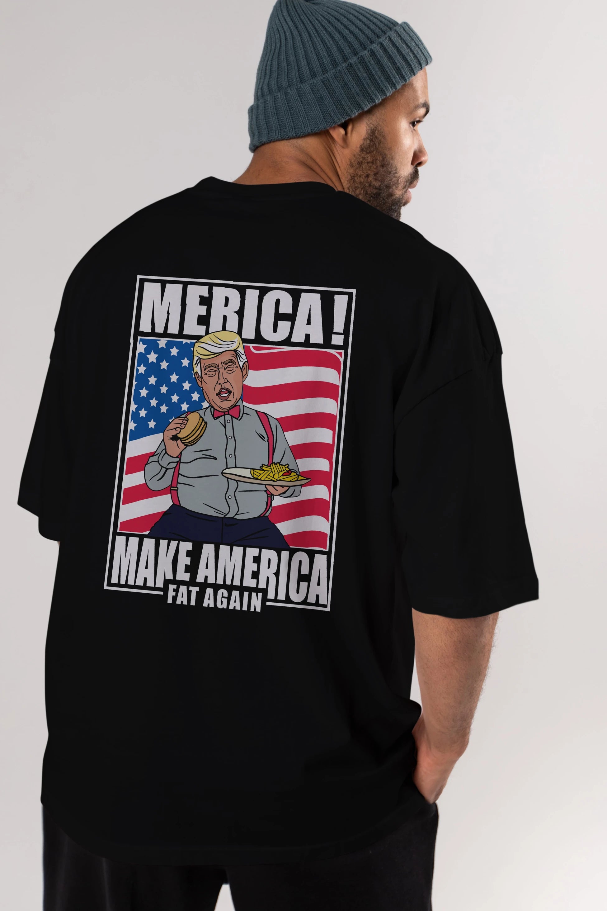 Trump Burger Arka Baskılı Oversize t-shirt Erkek Kadın Unisex %100 Pamuk tişort
