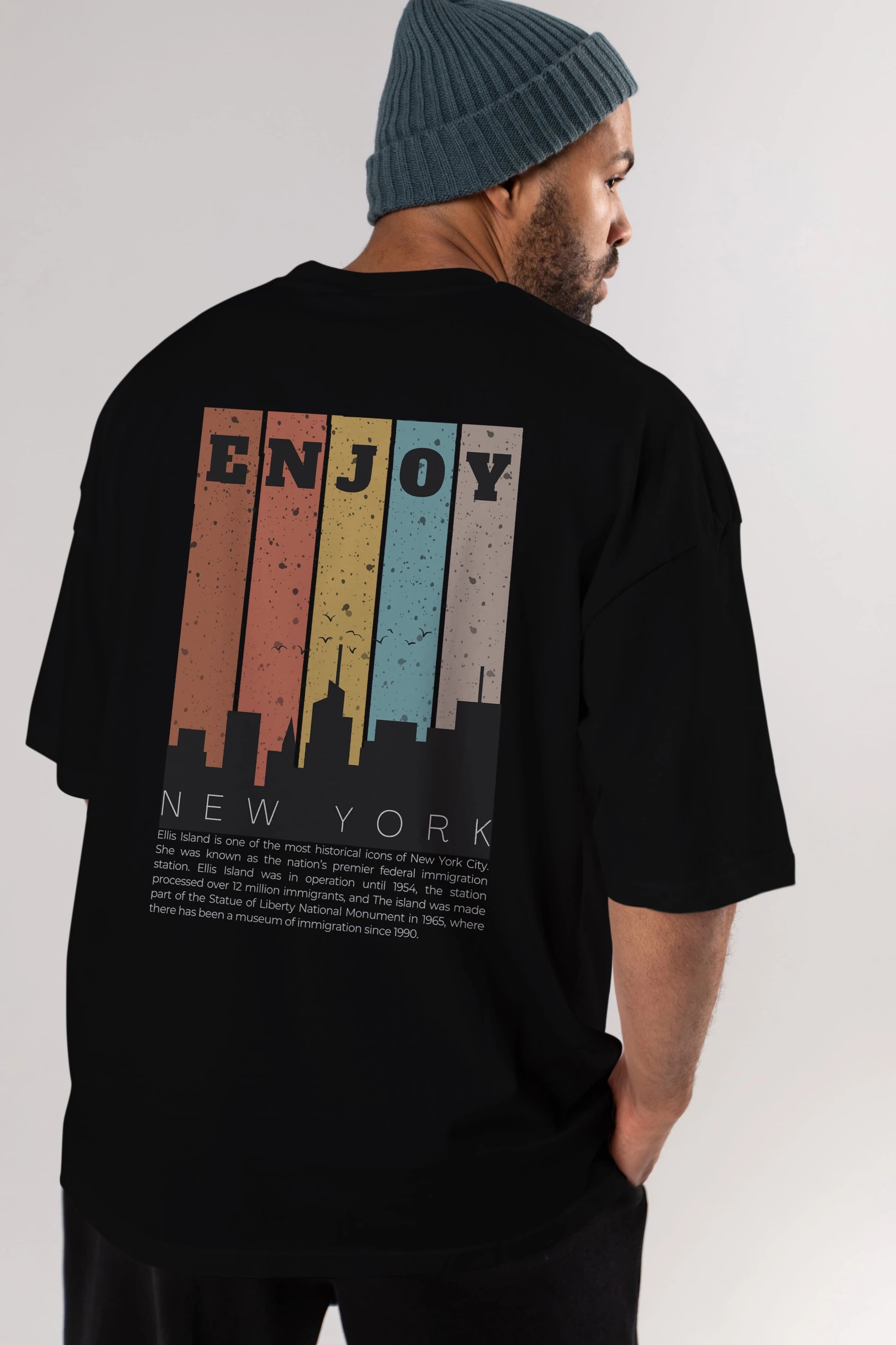 Enjoy New York Yazılı Arka Baskılı Oversize t-shirt Erkek Kadın Unisex