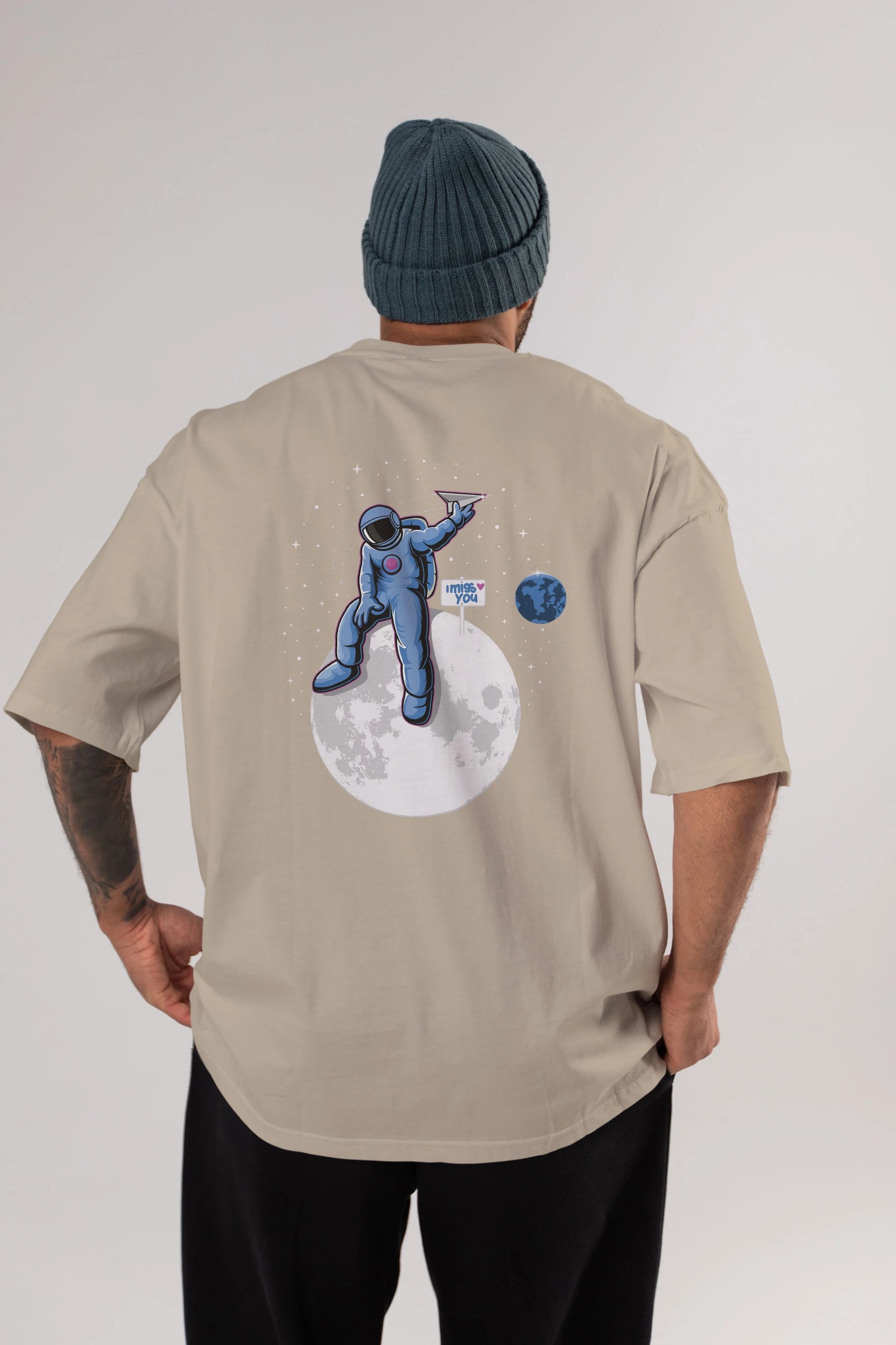 Astro Missing Earth Arka Baskılı Oversize t-shirt Erkek Kadın Unisex