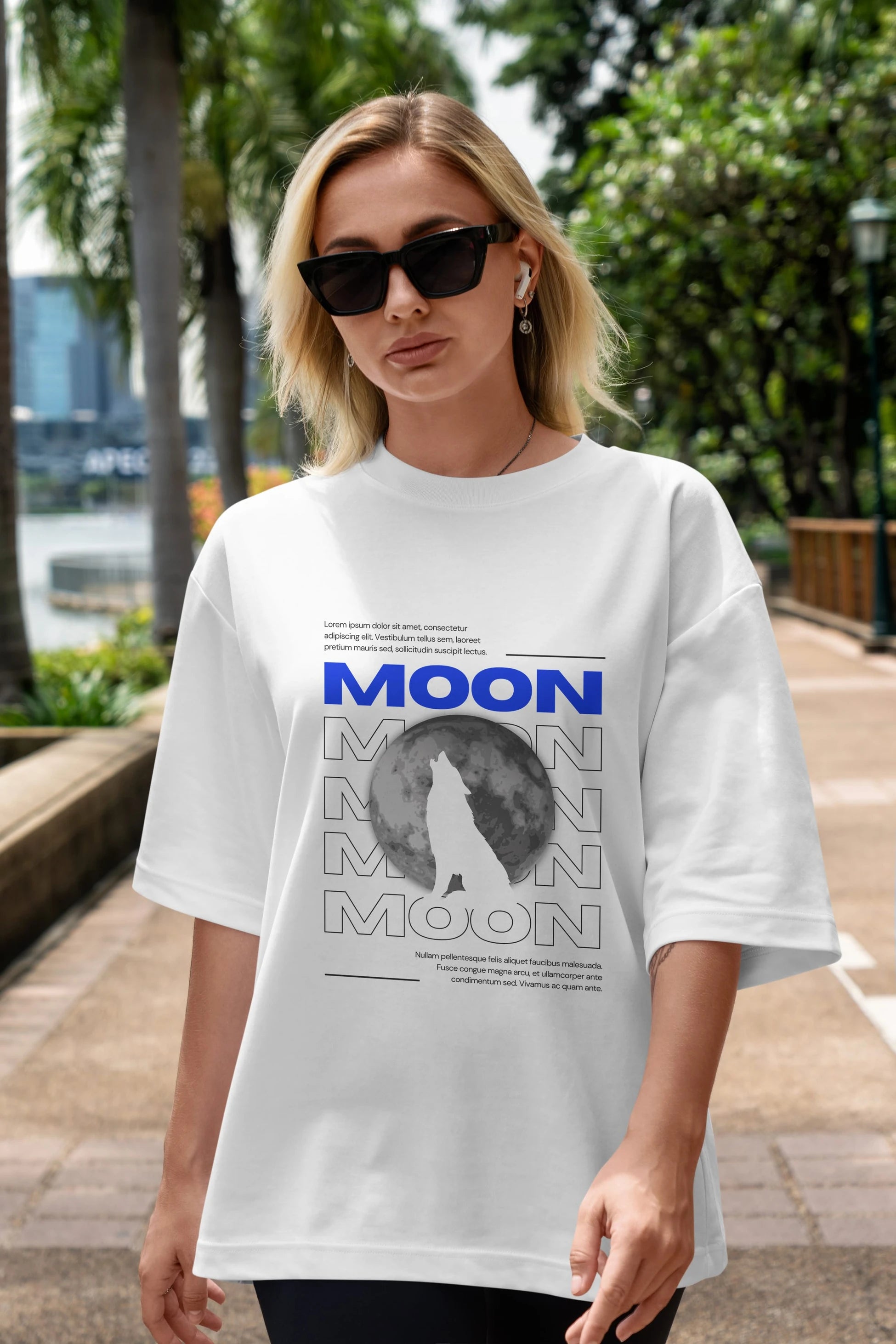 Moon Ön Baskılı Oversize t-shirt Erkek Kadın Unisex