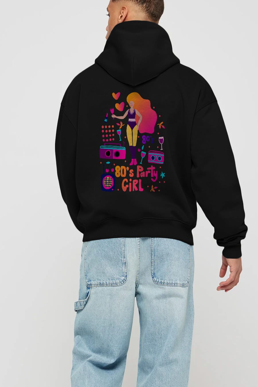 Retro Girl Party Arka Baskılı Oversize Hoodie Kapüşonlu Sweatshirt Erkek Kadın Unisex