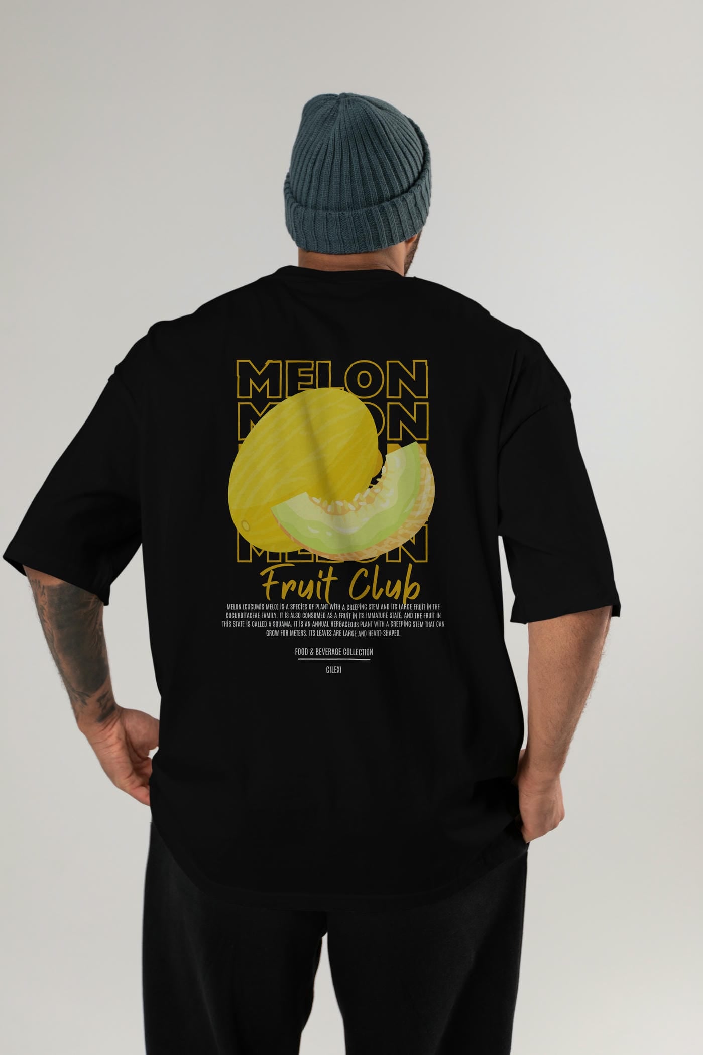 Melon Arka Baskılı Oversize t-shirt Erkek Kadın Pamuk Bisiklet Yaka tişort