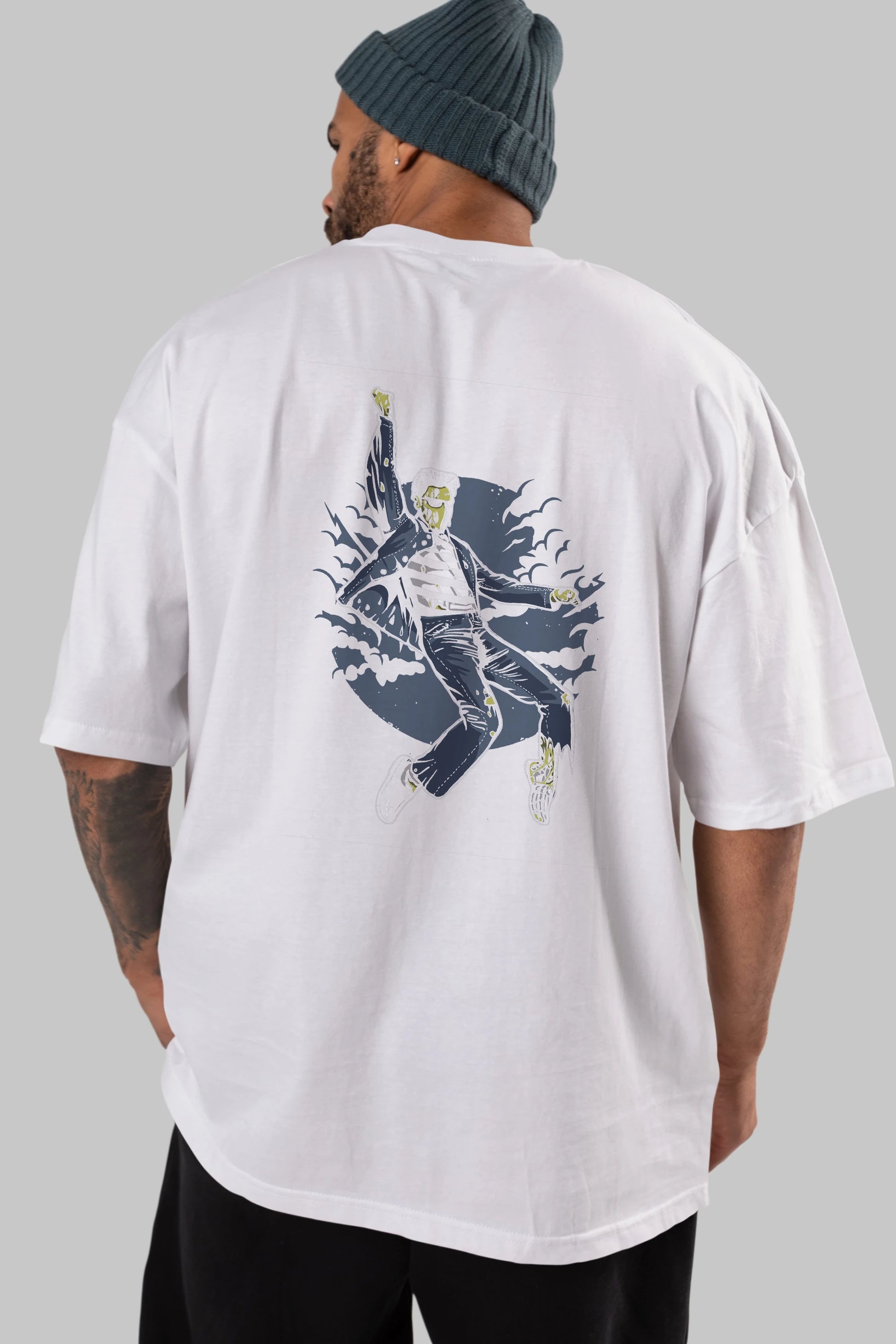 Zombie King Arka Baskılı Oversize t-shirt Erkek Kadın Unisex %100 Pamuk