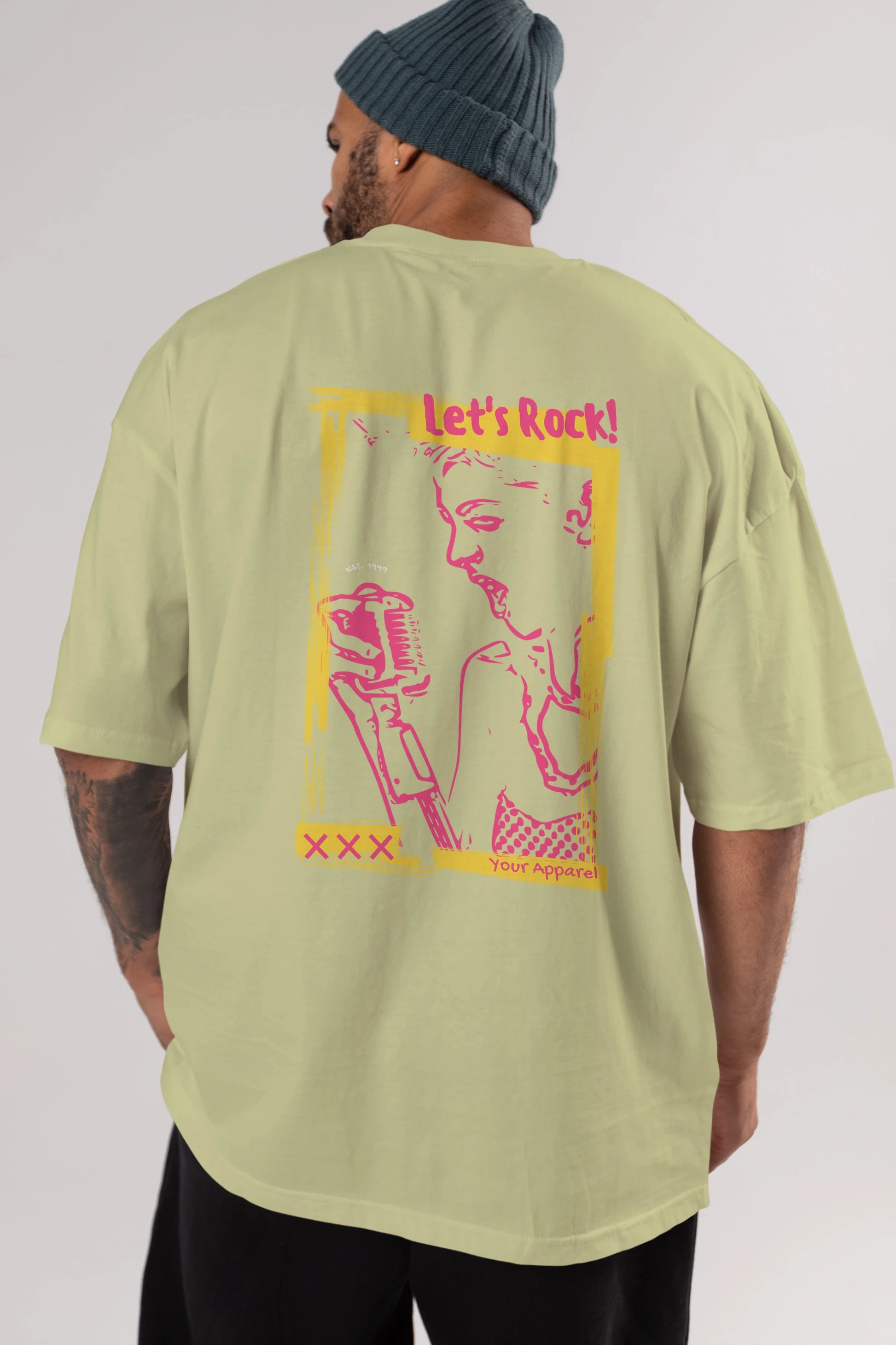 Let's Rock Yazılı Arka Baskılı Oversize t-shirt Erkek Kadın Unisex