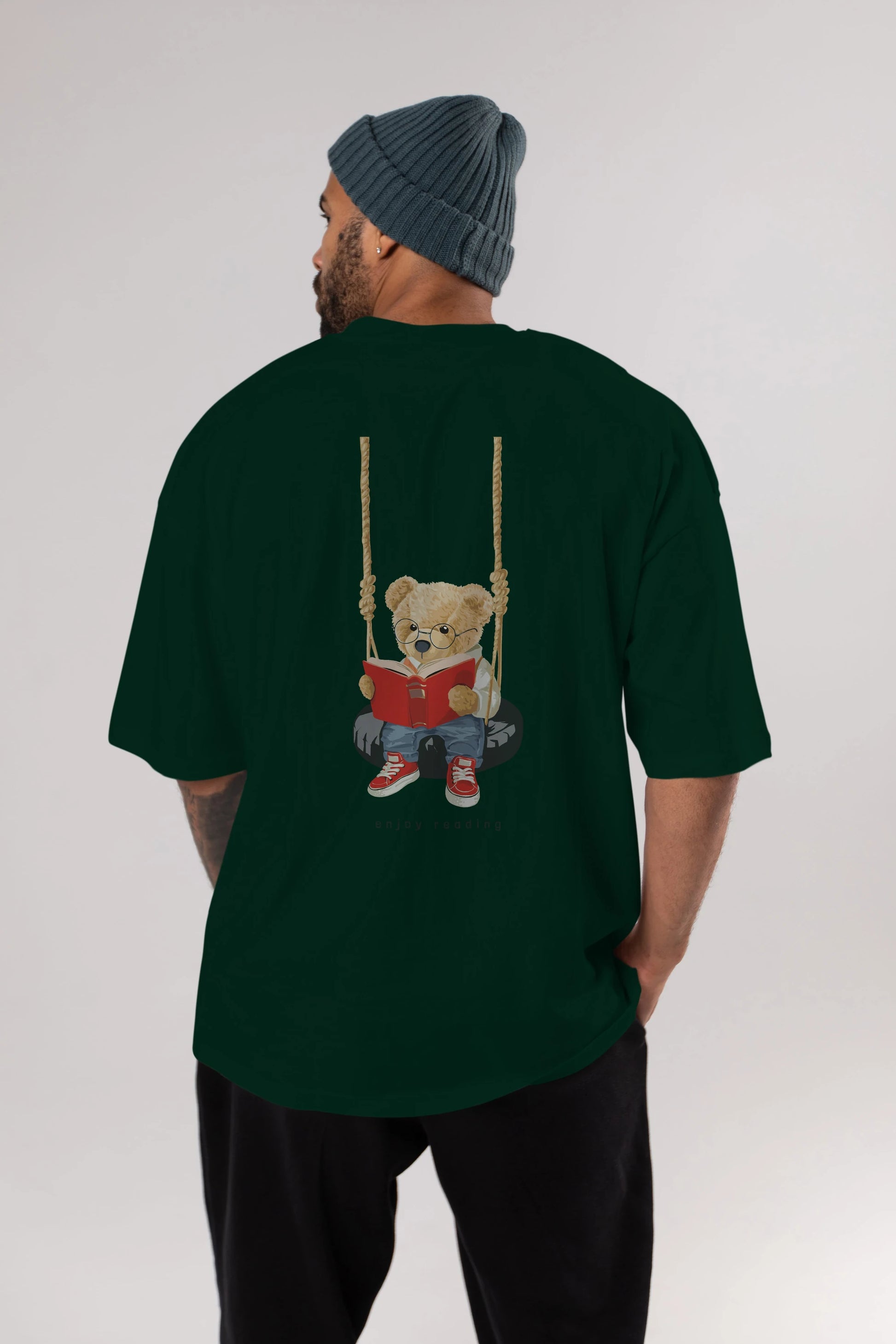 Teddy Bear Enjoy Reading Arka Baskılı Oversize t-shirt Erkek Kadın Unisex %100 Pamuk