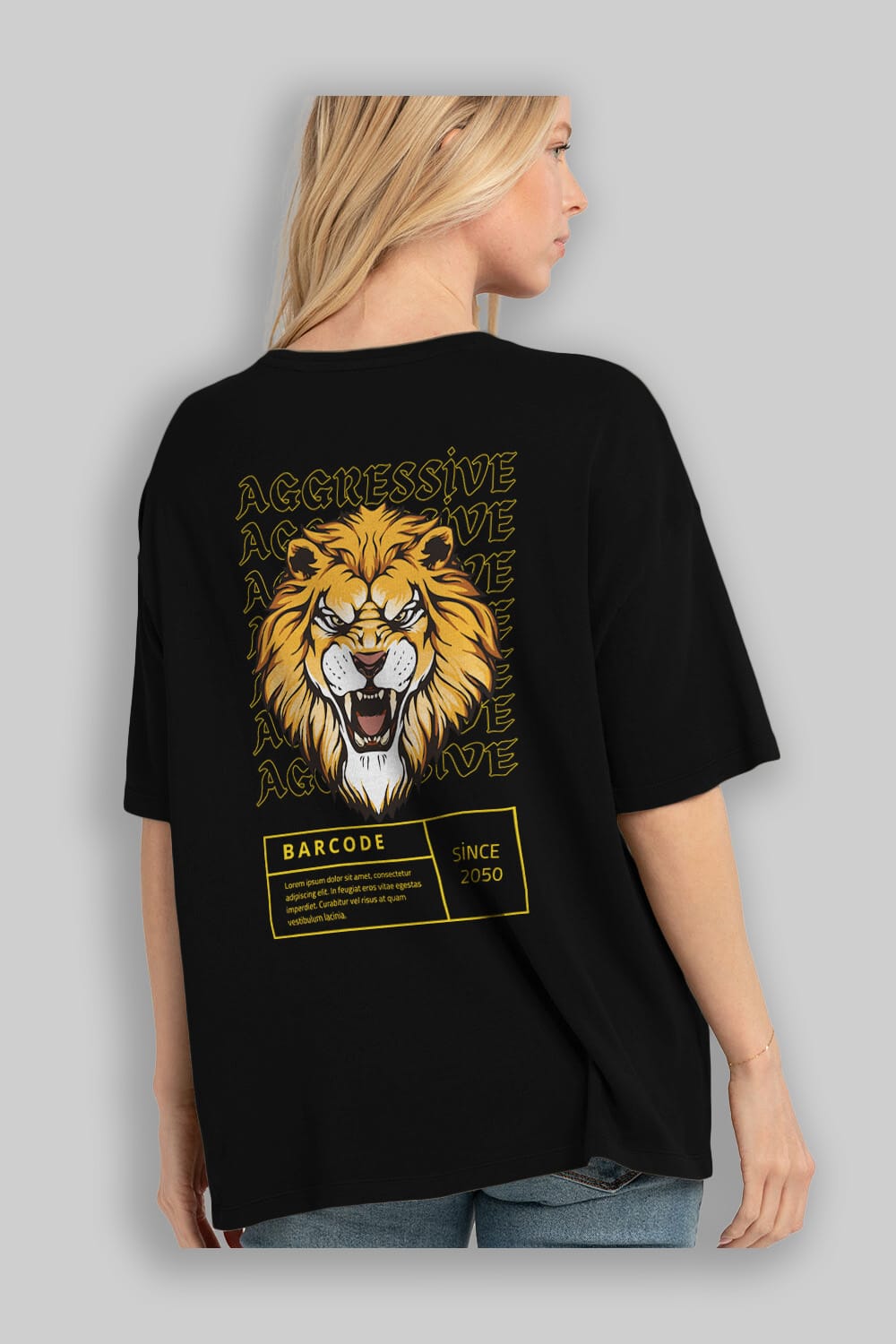Aggressive Lion Arka Baskılı Oversize t-shirt Erkek Kadın Unisex