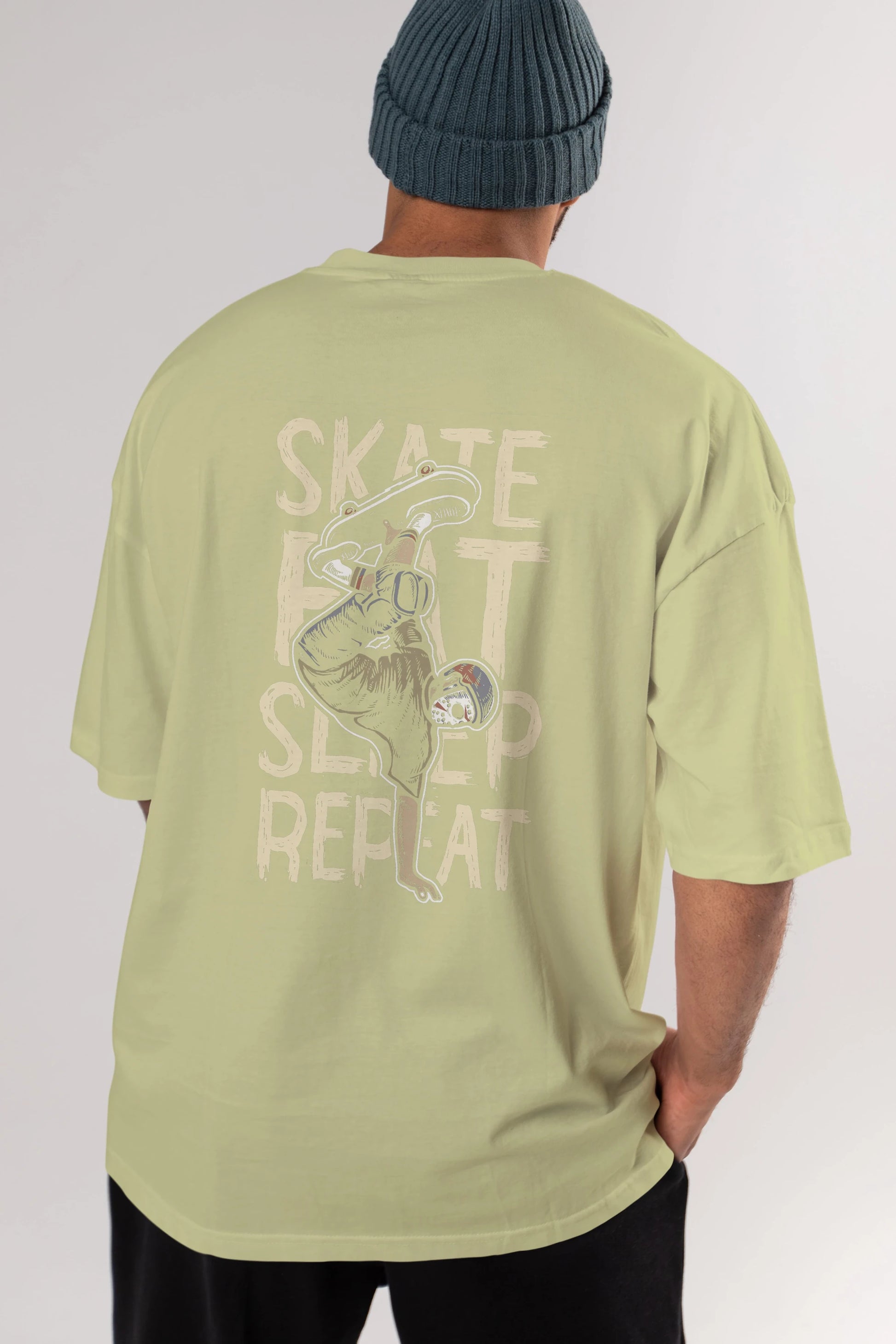 Skate Eat Sleep Repeat Arka Baskılı Oversize t-shirt Erkek Kadın Unisex %100 Pamuk