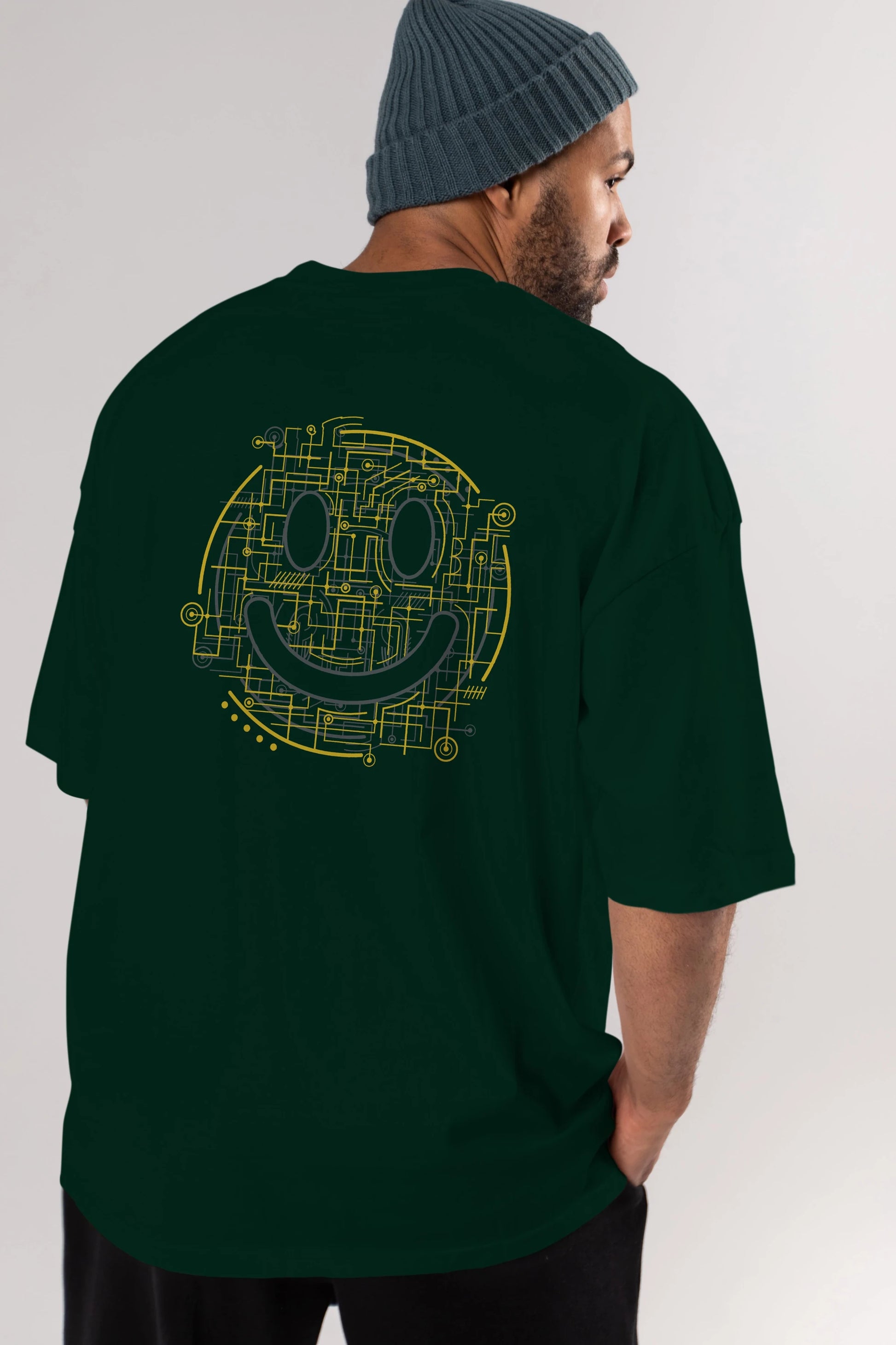Electric Smiley Arka Baskılı Oversize t-shirt %100 pamuk Erkek Kadın Unisex