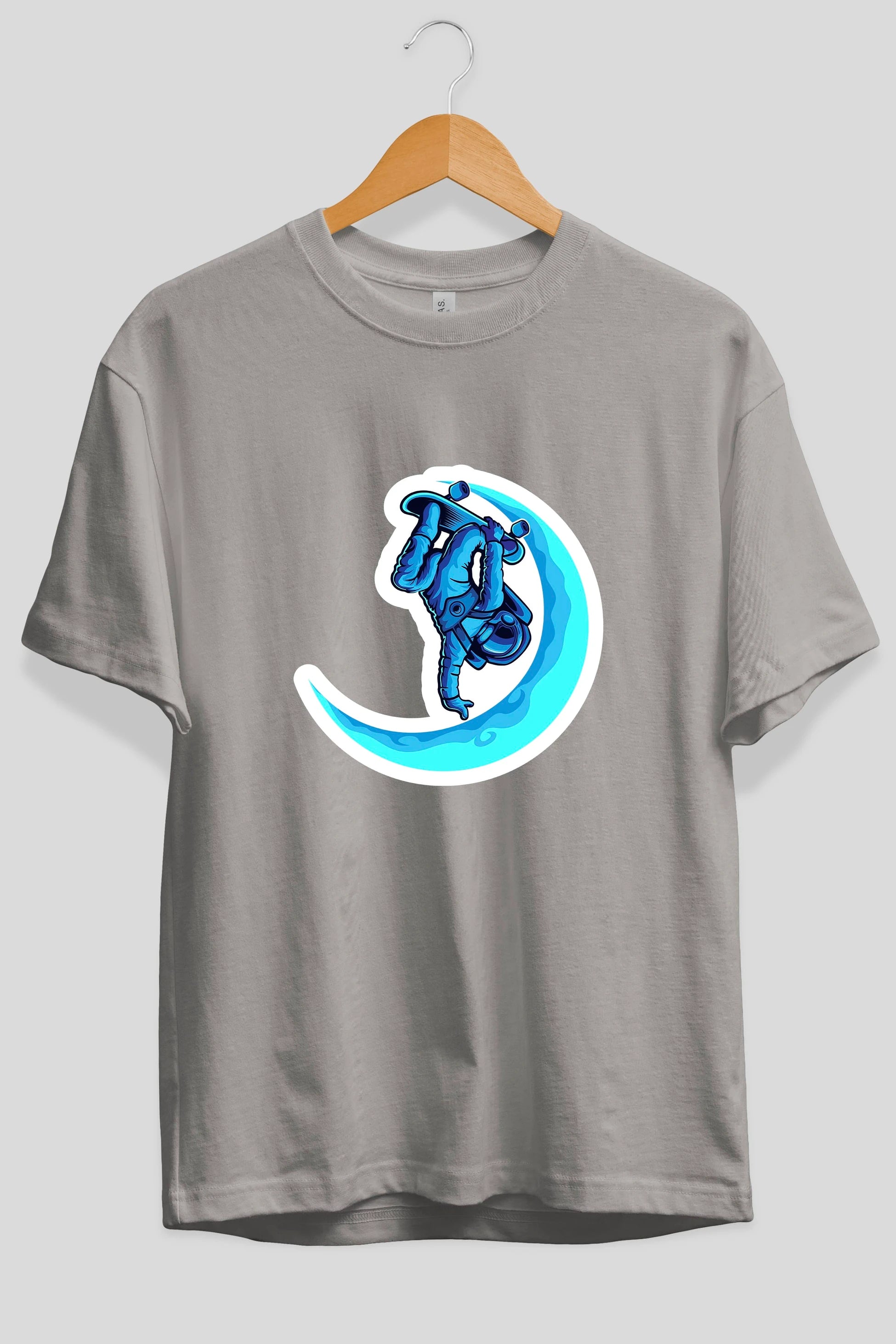 Skating on the moon sticker Ön Baskılı Oversize t-shirt Erkek Kadın Unisex