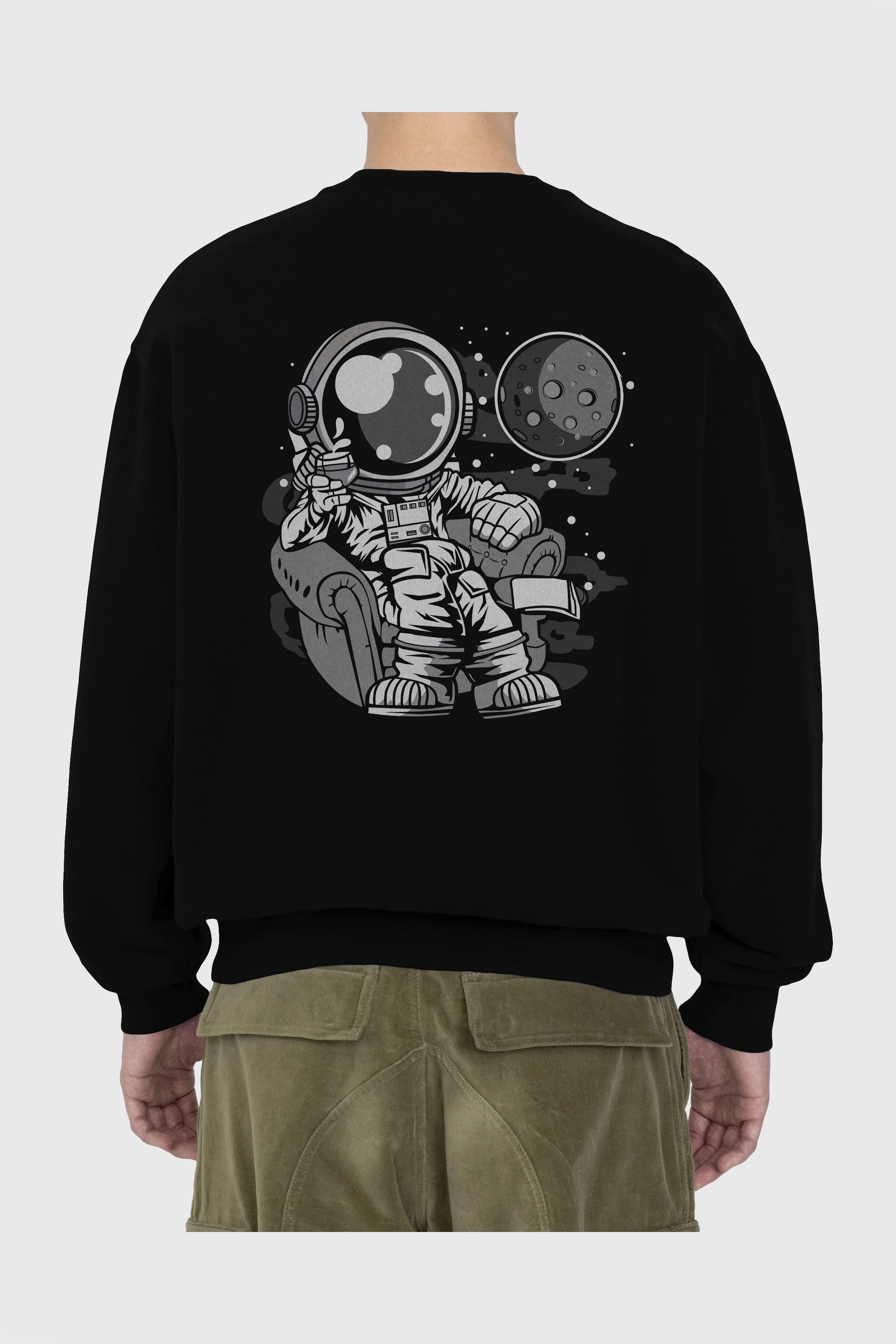 Astronaut Drinking And Relax Arka Baskılı Oversize Sweatshirt Erkek Kadın Unisex