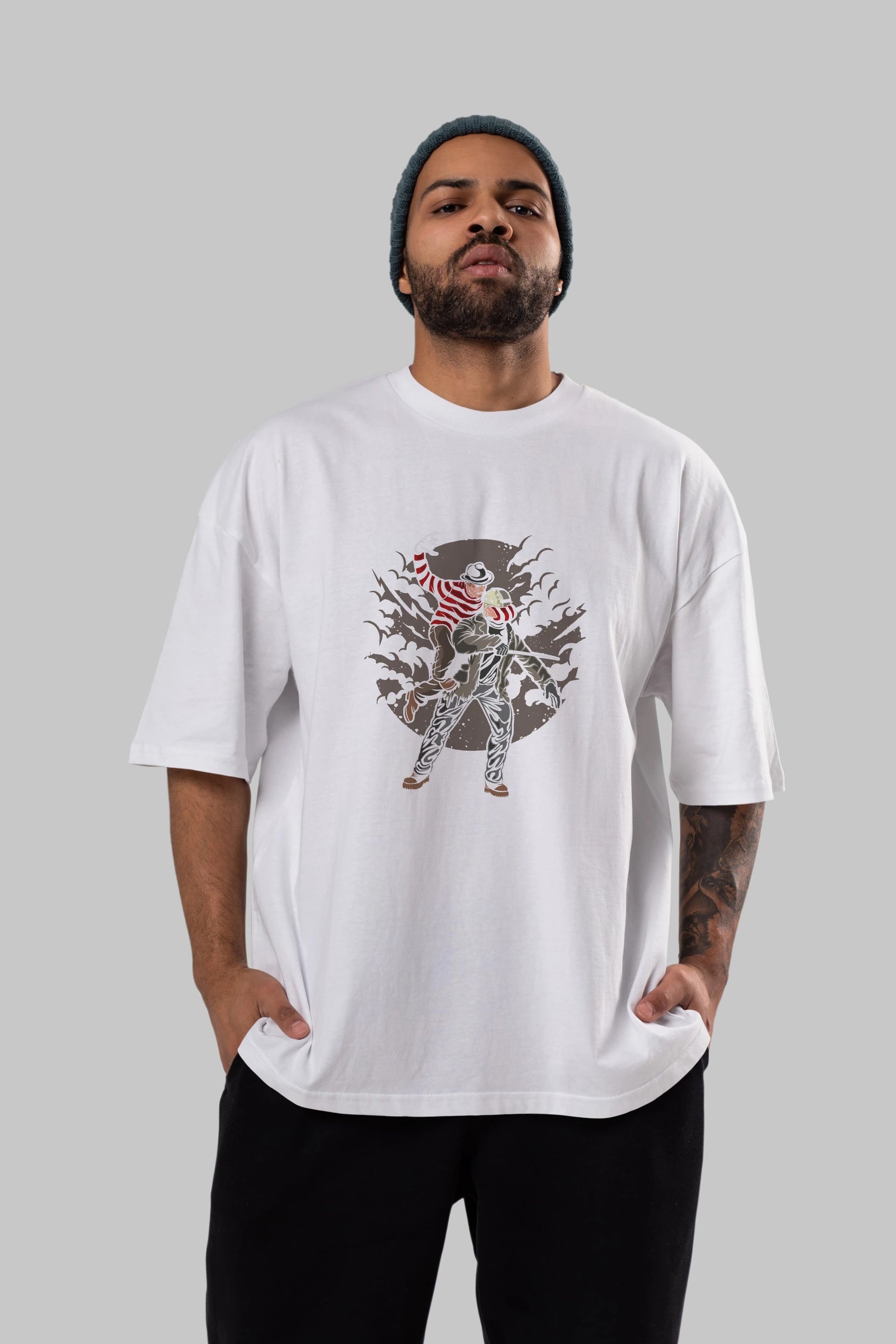 FREDDY VS JASON Ön Baskılı Oversize t-shirt Erkek Kadın Unisex %100 Pamuk tişort